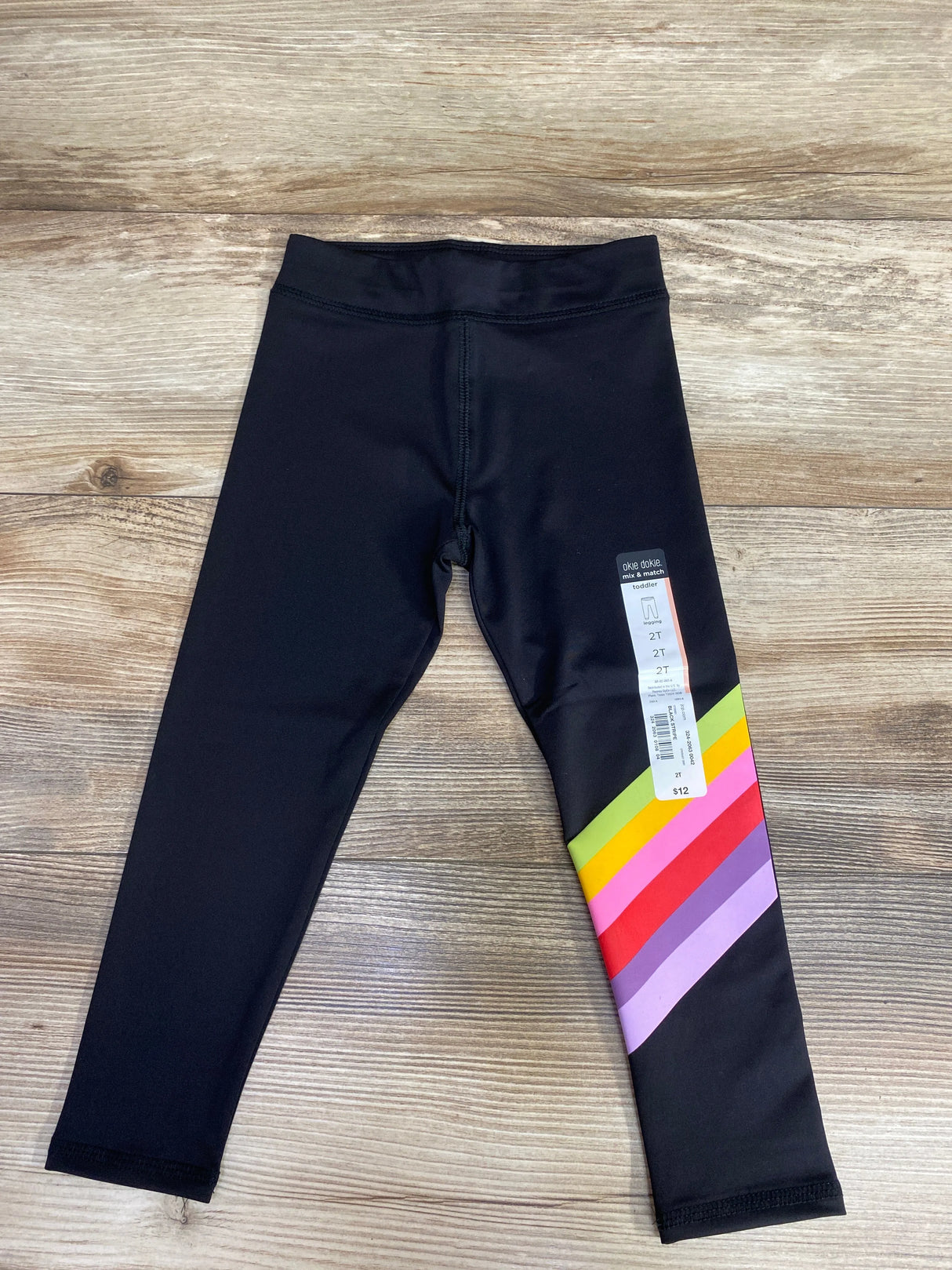 NEW Okie Dokie Black Stripe Active Leggings sz 2T