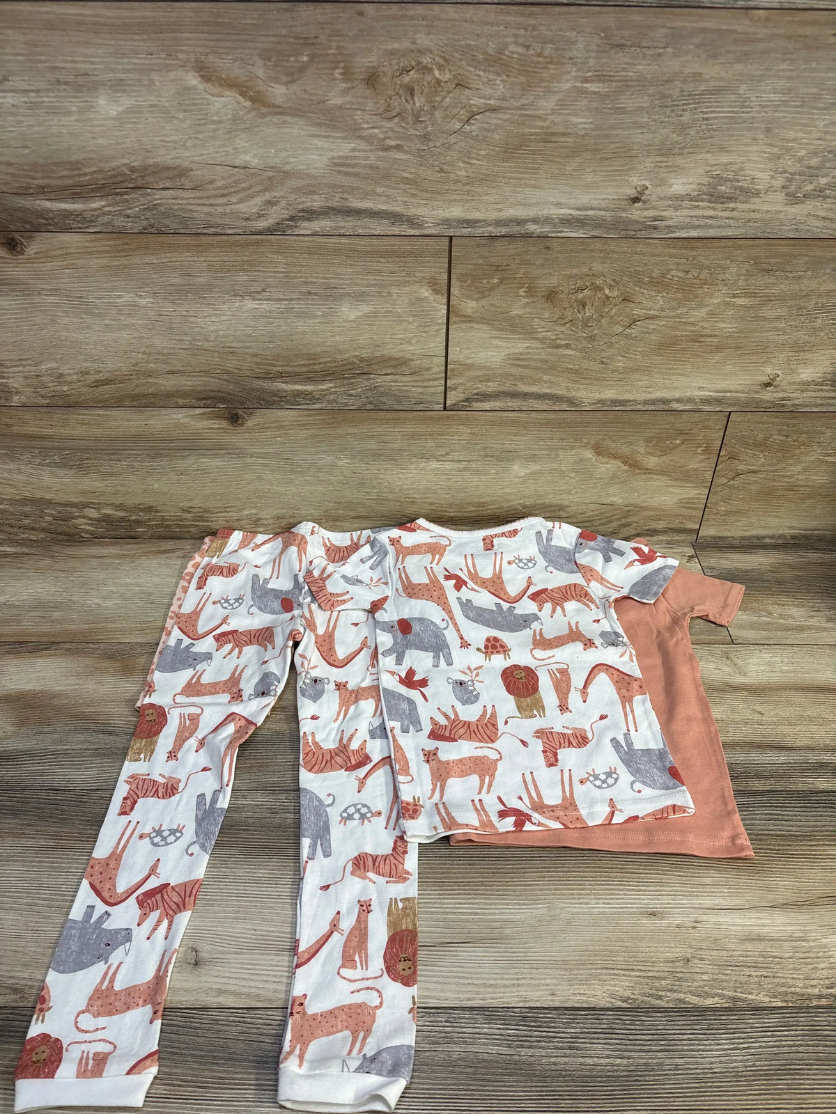 Just One You 4pc animal print pajama set in white and peach for size 5T children