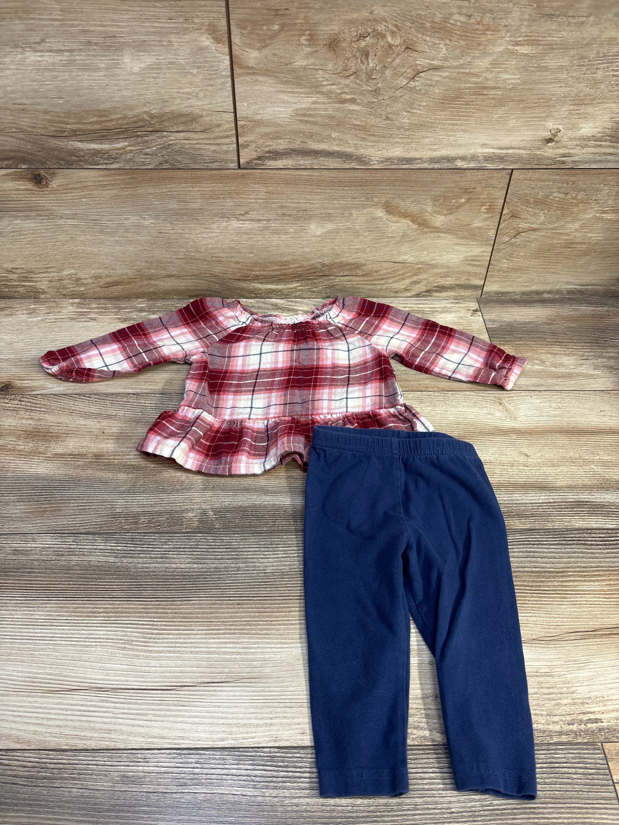 Carter's 2pc Plaid Peplum Top & Pants Set Red sz 9m