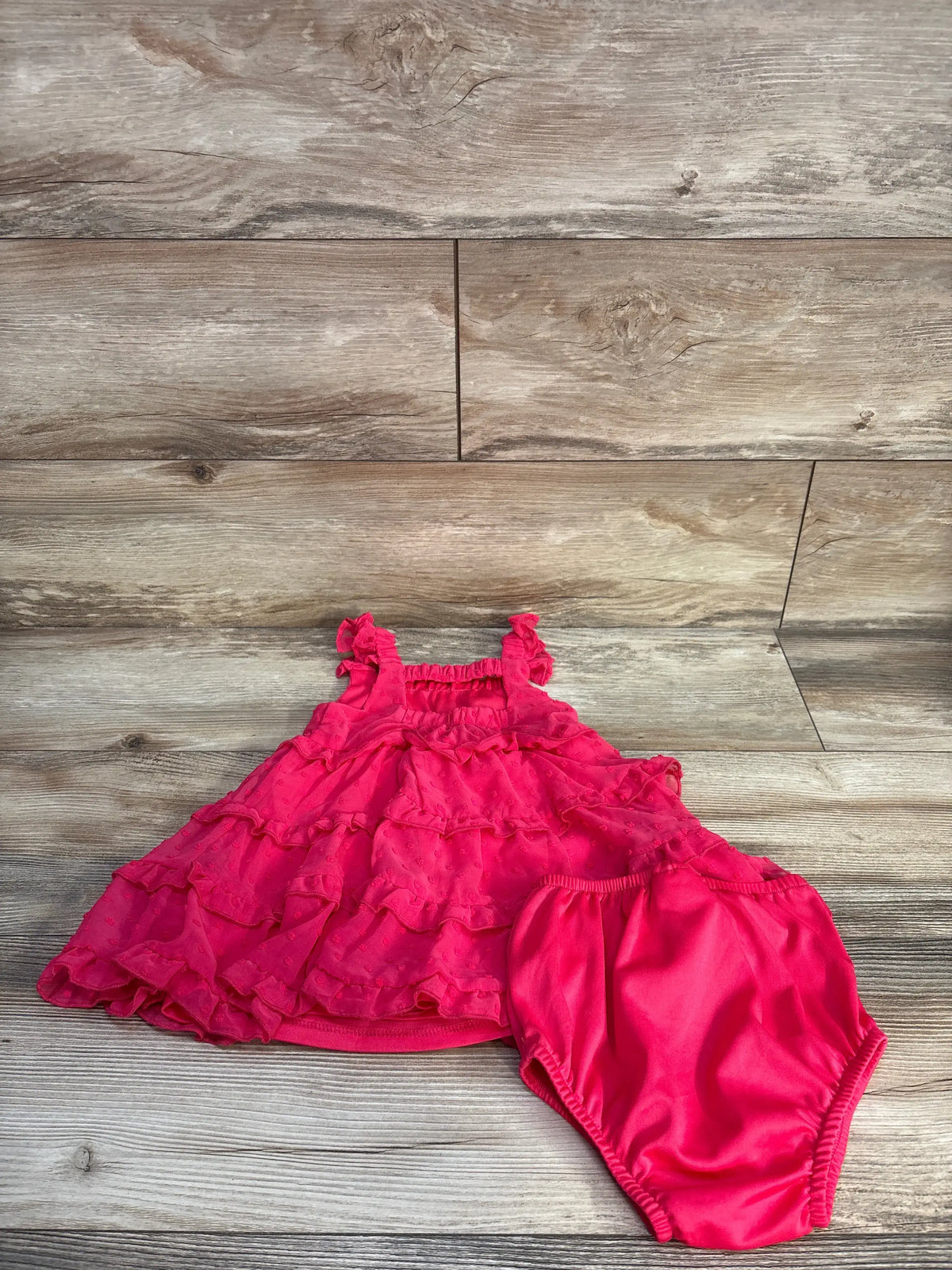Rare Editions 2-piece hot pink Swiss dot chiffon tiered dress and bloomers set for infants
