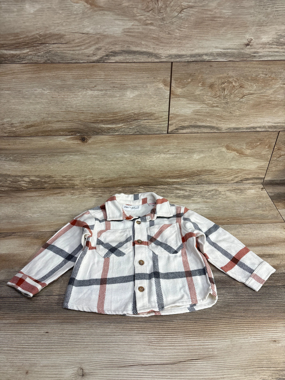 Zara Plaid Oversized Shirt Ecru sz 12-18m