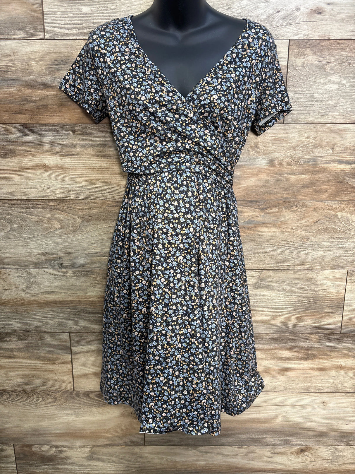 OUGES Blue Floral Nursing Dress Black sz Small