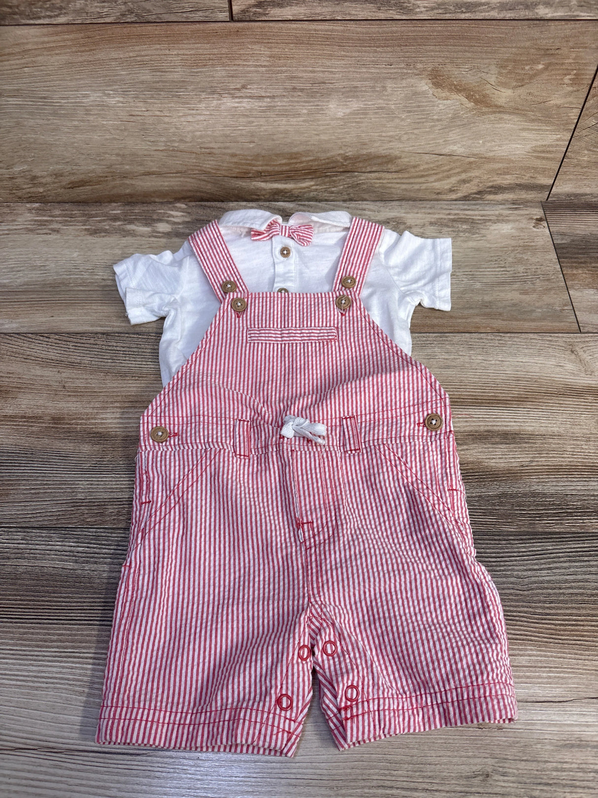 First Impressions 2pc Striped Seersucker Shortalls & Polo Shirt Set White sz 6-9m