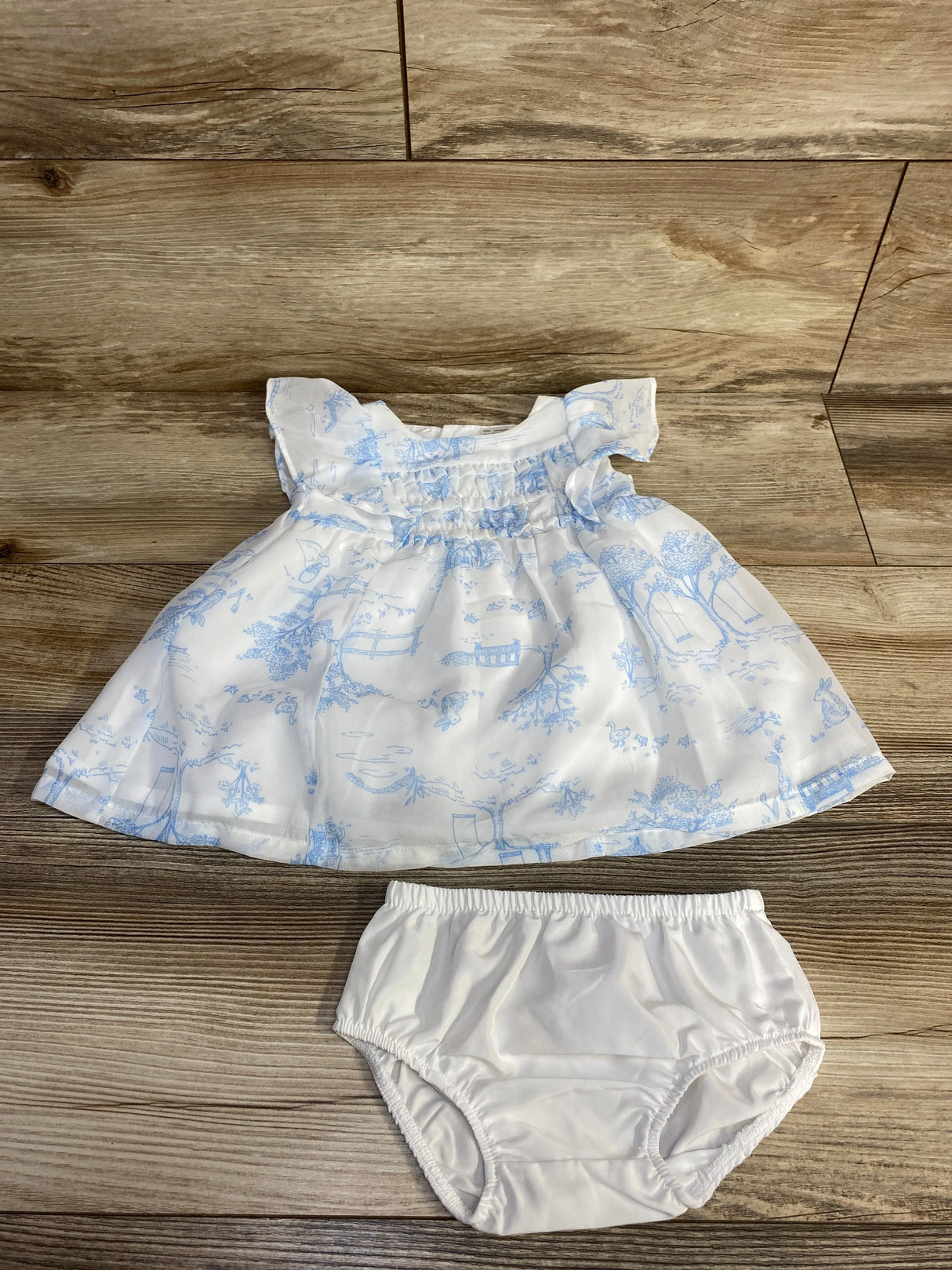 Carter's Toile Print Crepe Dress & Bloomers White sz 6m - Me n Mommy To Be