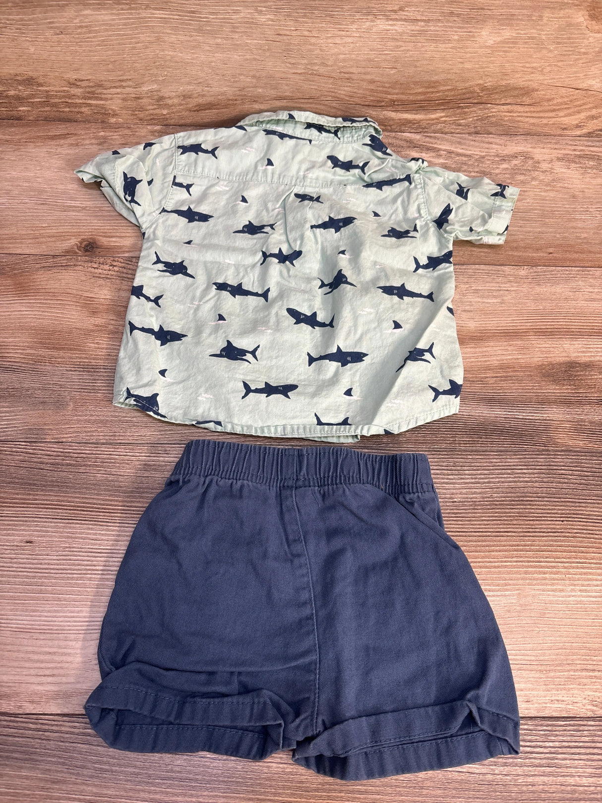 Al & Ray 2pc Shark Print Button-Up Shirt & Shorts Set Green sz 18m