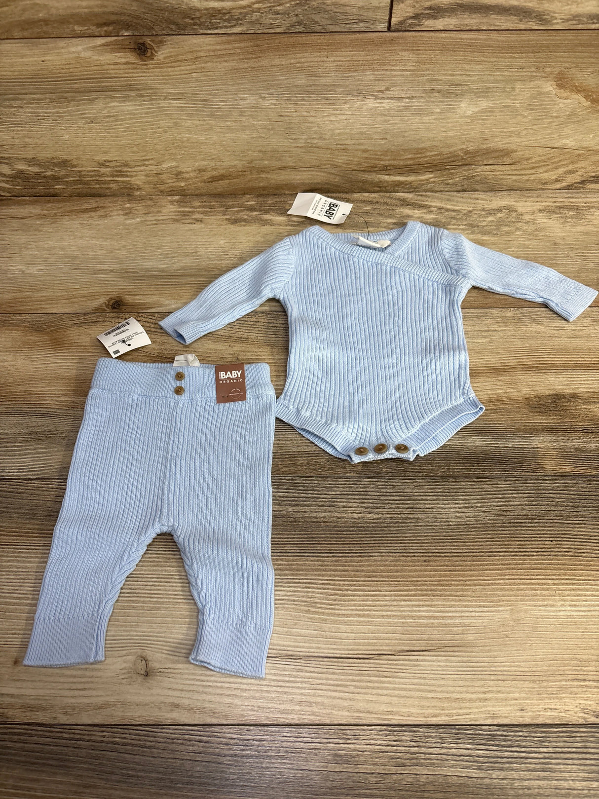 NEW Cotton On Kids Ribbed Kimono Bodysuit & Pants Set Light Blue sz Newborn