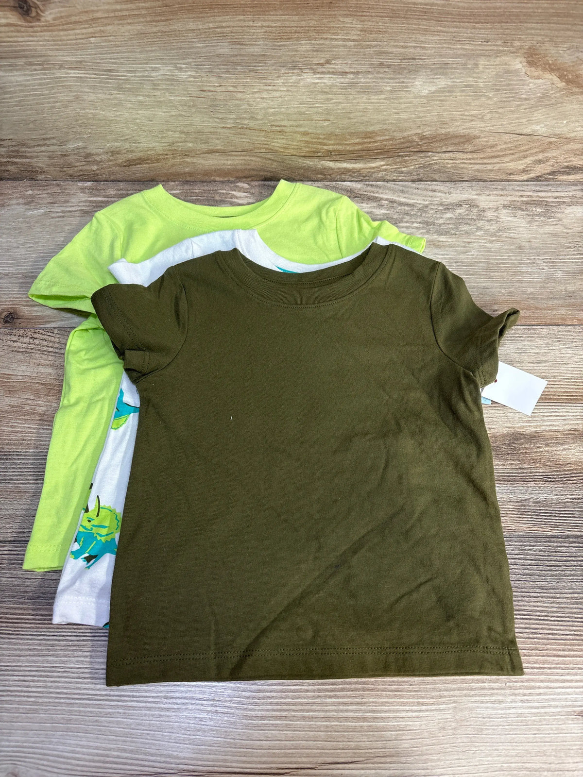 Cat & Jack 3-pack of baby t-shirts in olive green, lime green, and white, size 18 months