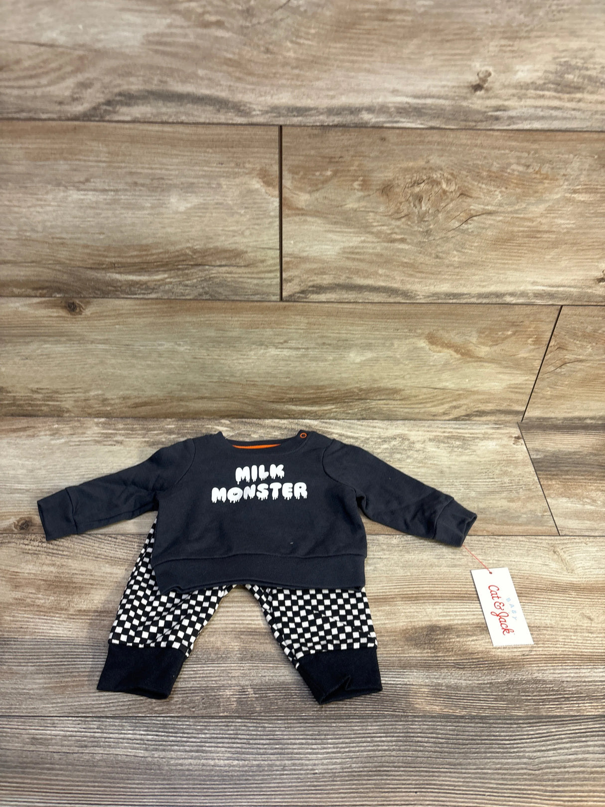 NEW Cat & Jack 2pc Milk Monster Sweatshirt & Joggers Charcoal sz Newborn