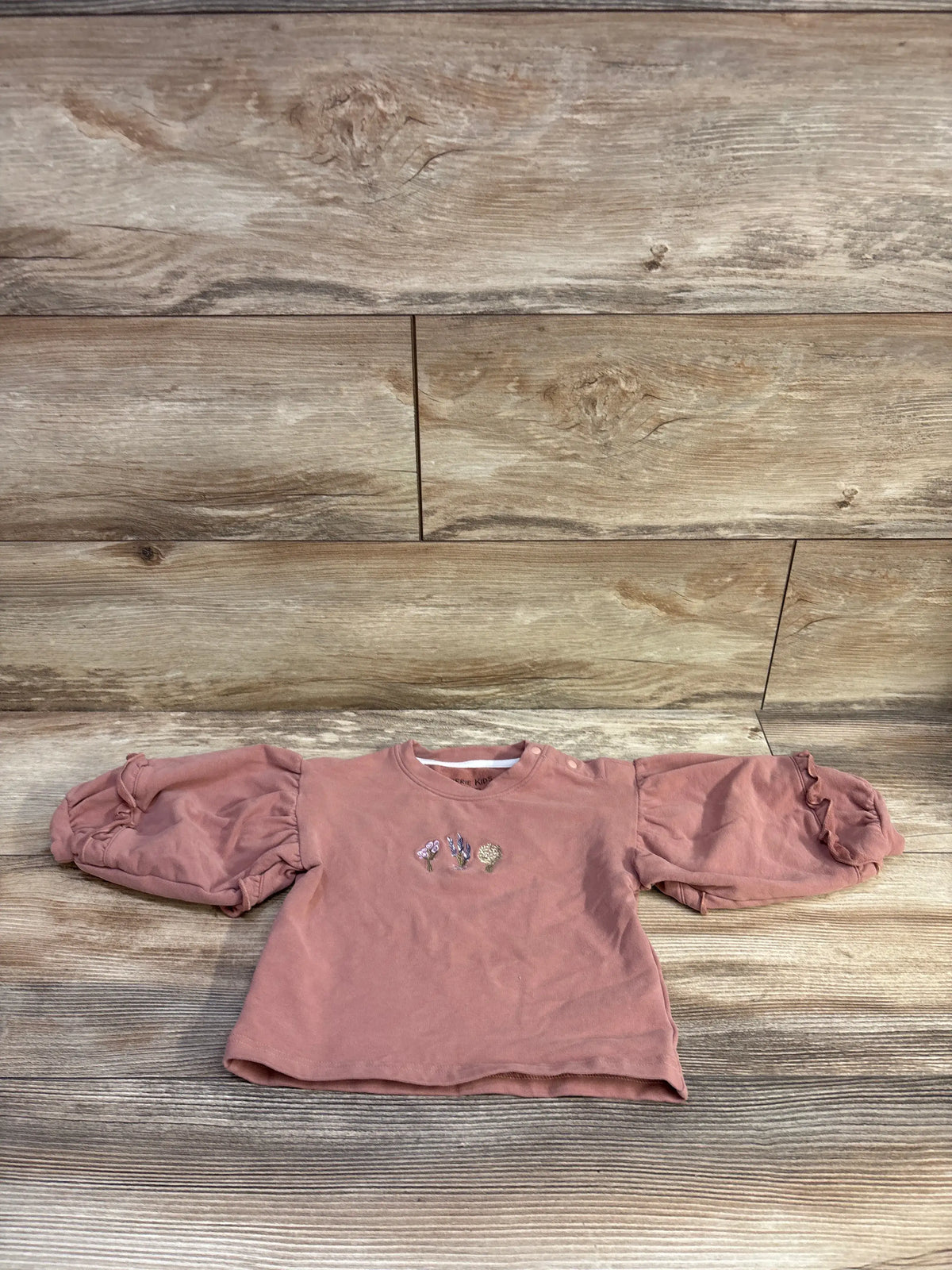 Cherie Kids embroidered puff sleeve sweatshirt in pink for infants size 6-9m
