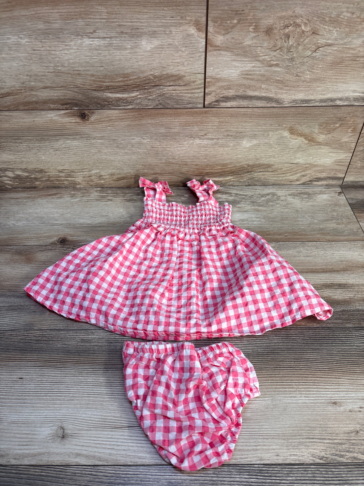 Counting Daisies 2pc Gingham Smocked Dress & Bloomers Pink sz 12m