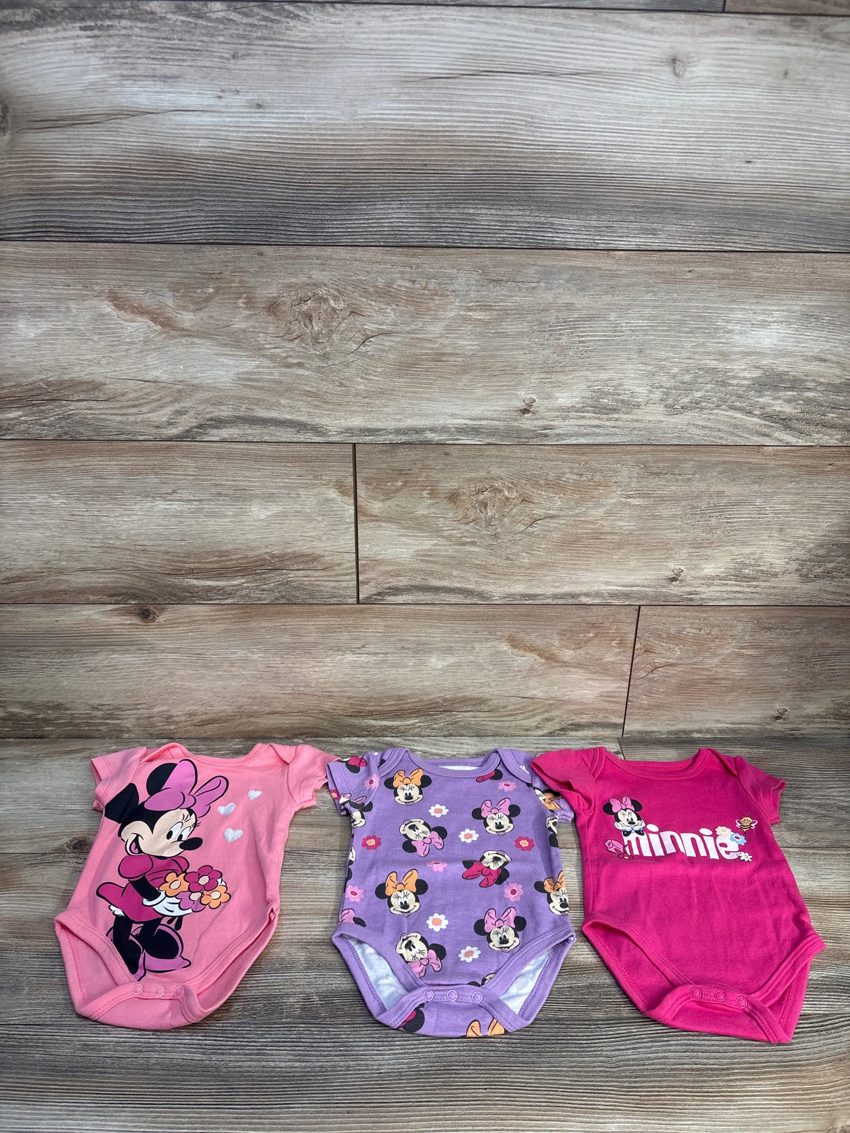 Disney Baby 3pk Minnie Mouse Bodysuit Set Pink sz 3/6m