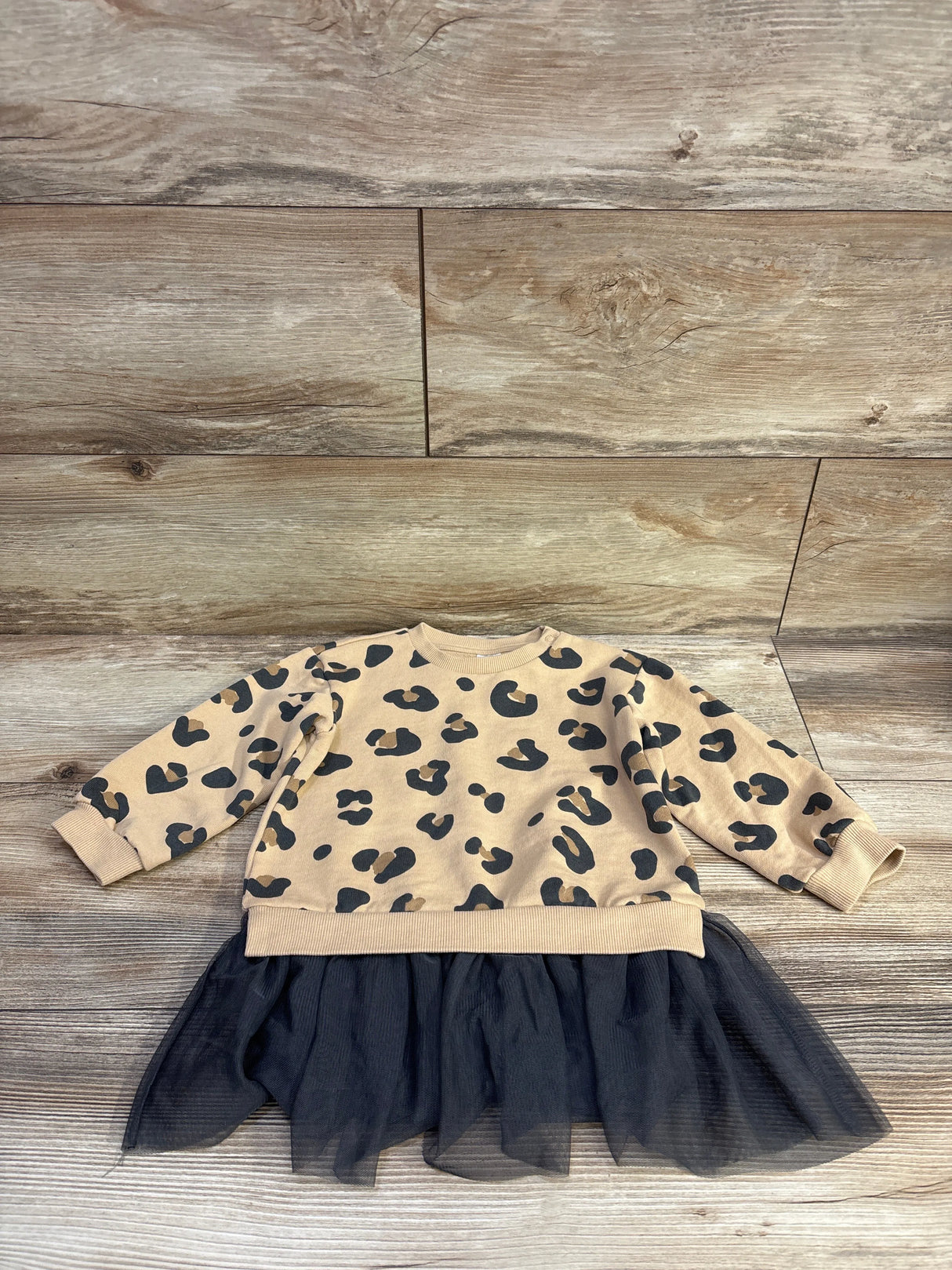 H&M Leopard Tulle Skirt Sweatshirt Dress Beige sz 2T
