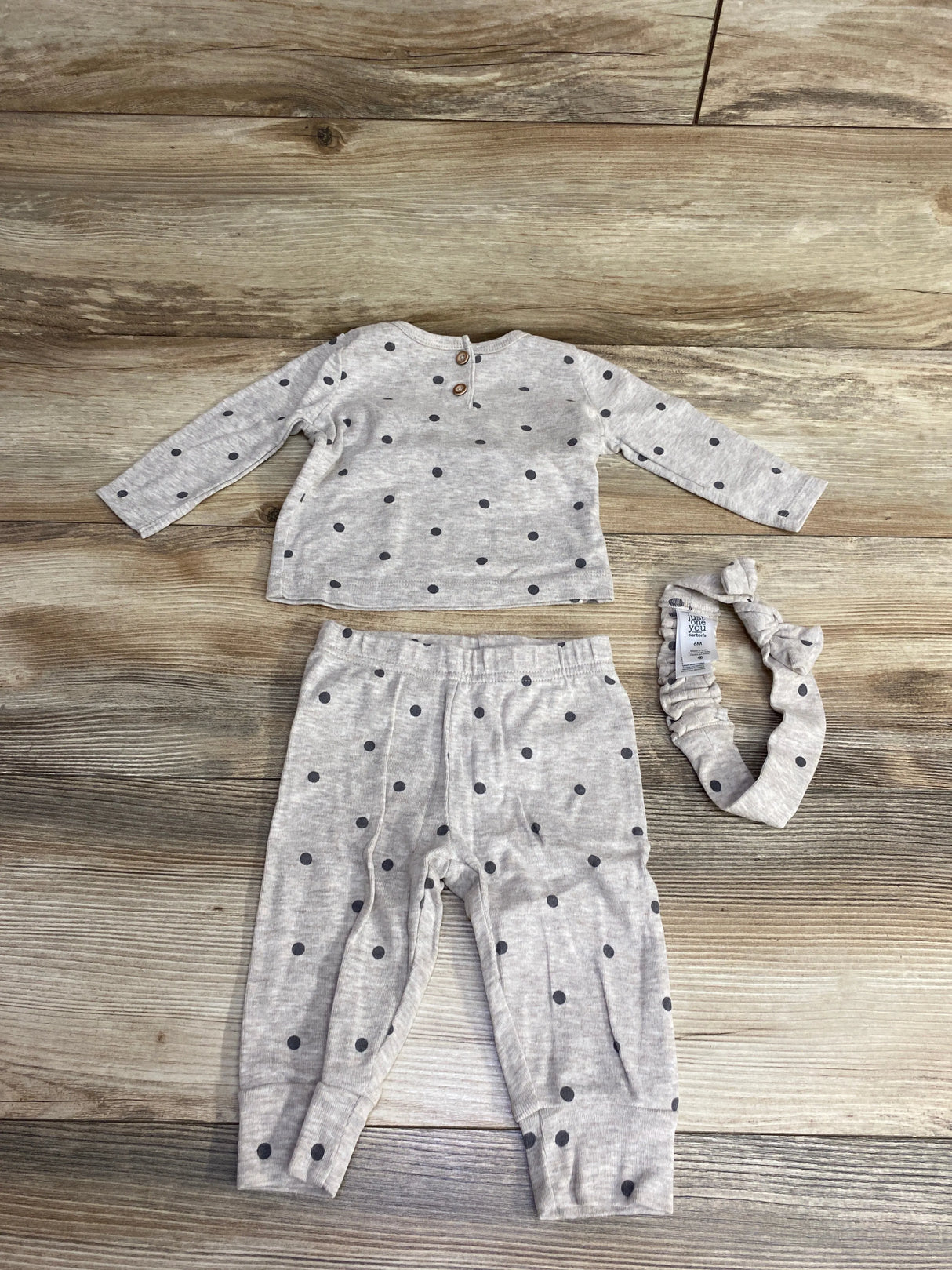 Just One You 3pc Polka Dot Henley Shirt Taupe sz 6m