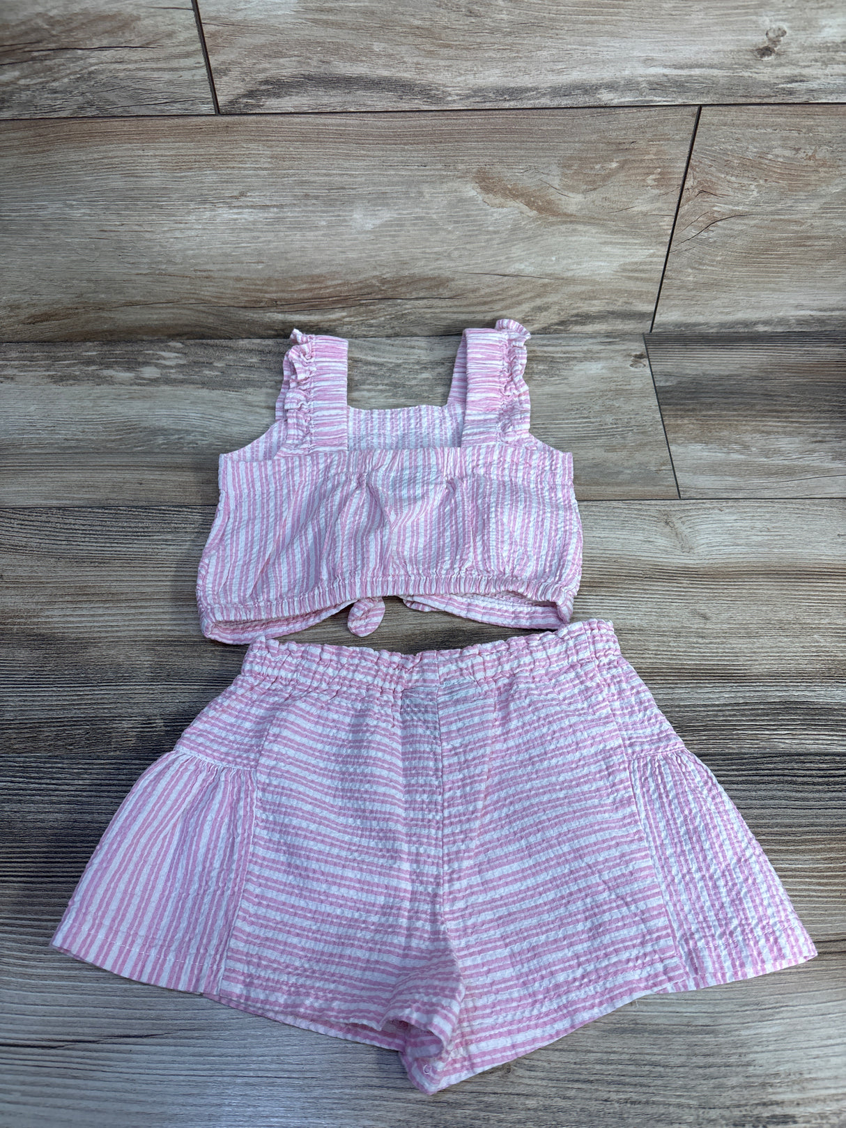 Tommy Hilfiger 2pc Seersucker Cropped Tank Top & Shorts Set Pink sz 3T