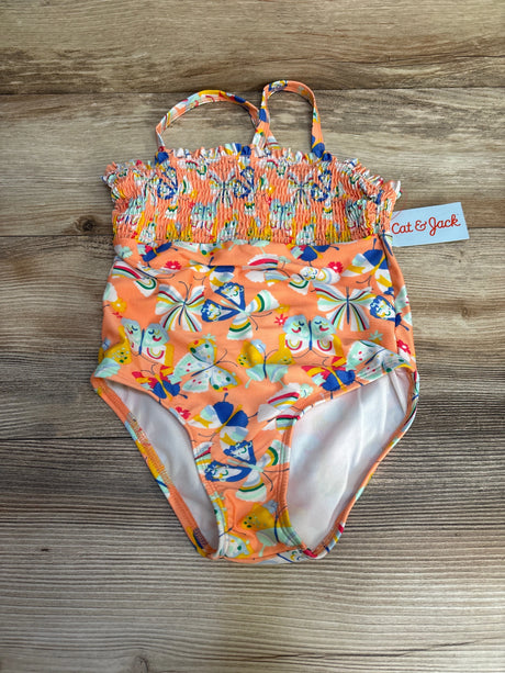 NEW Cat & Jack Butterfly Print Smocked Swimsuit Orange sz 5T - Me n Mommy To Be