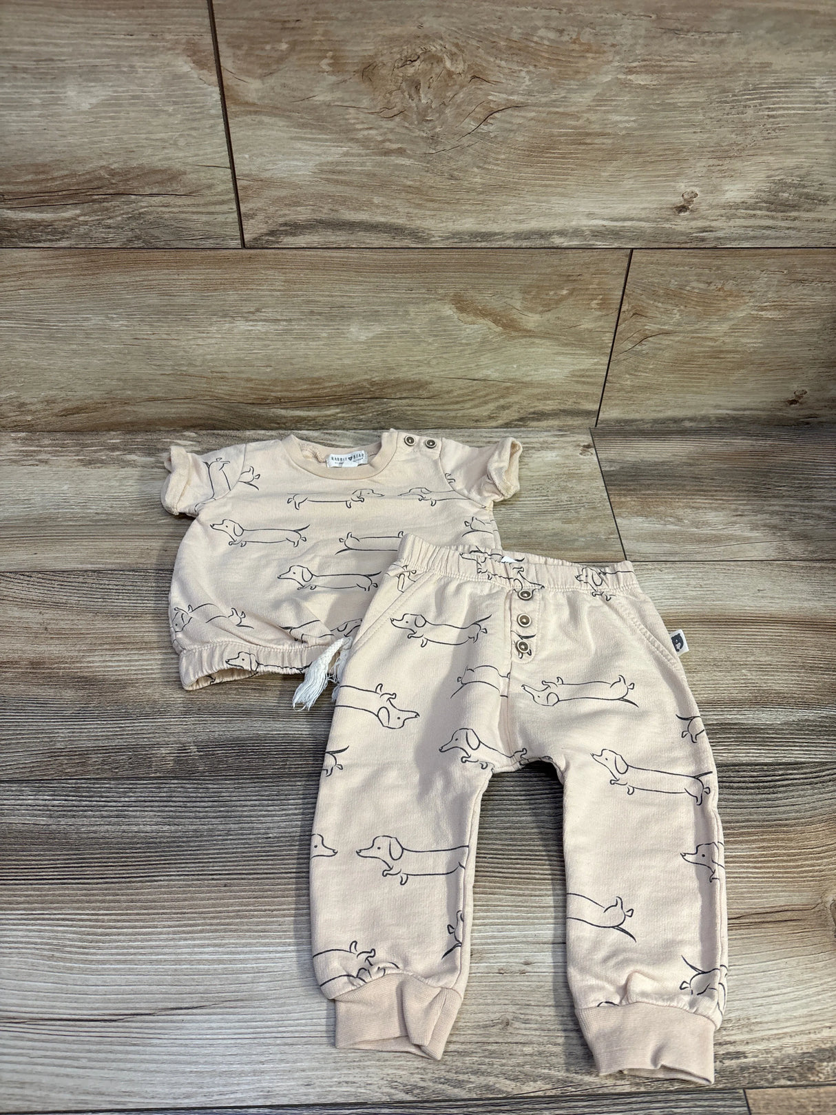 Rabbit + Bear Organic 2pc Dog Print Shirt & Pants Set Beige sz 12m