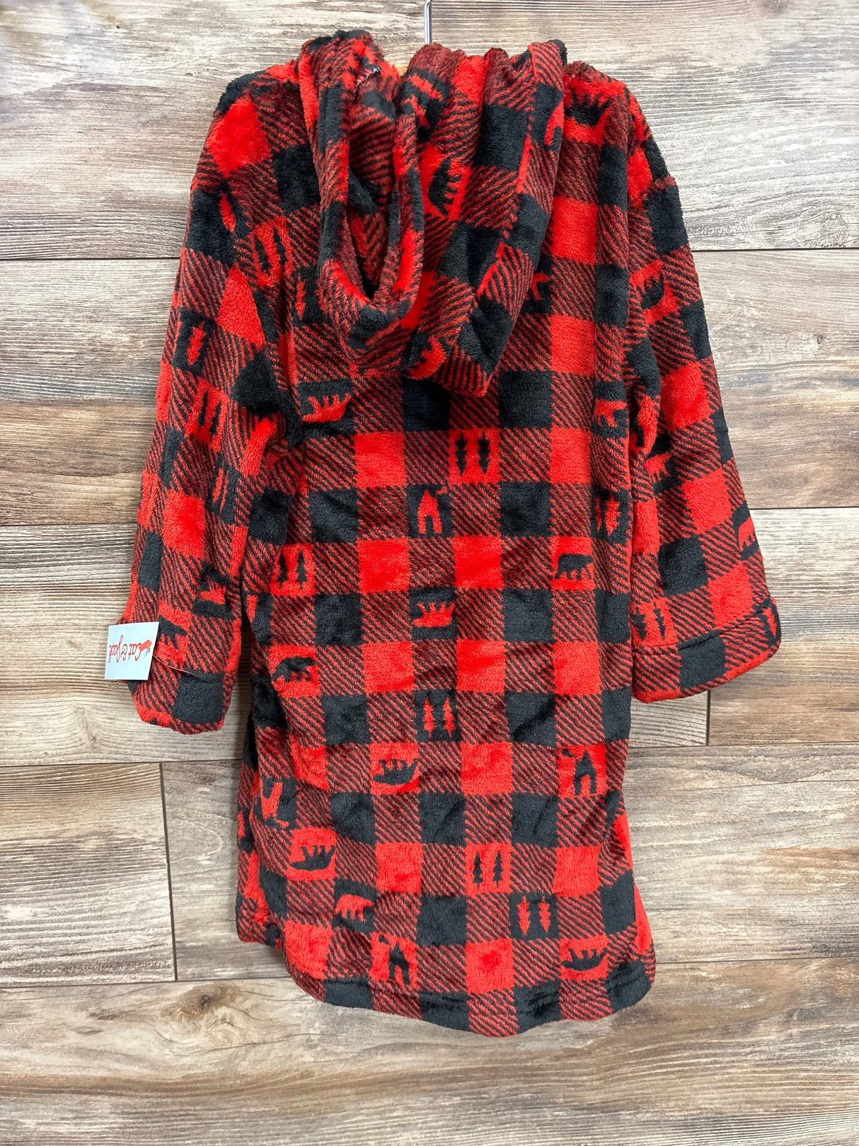 NEW Cat & Jack Plaid Plush Hooded Robe Red sz 4-5T