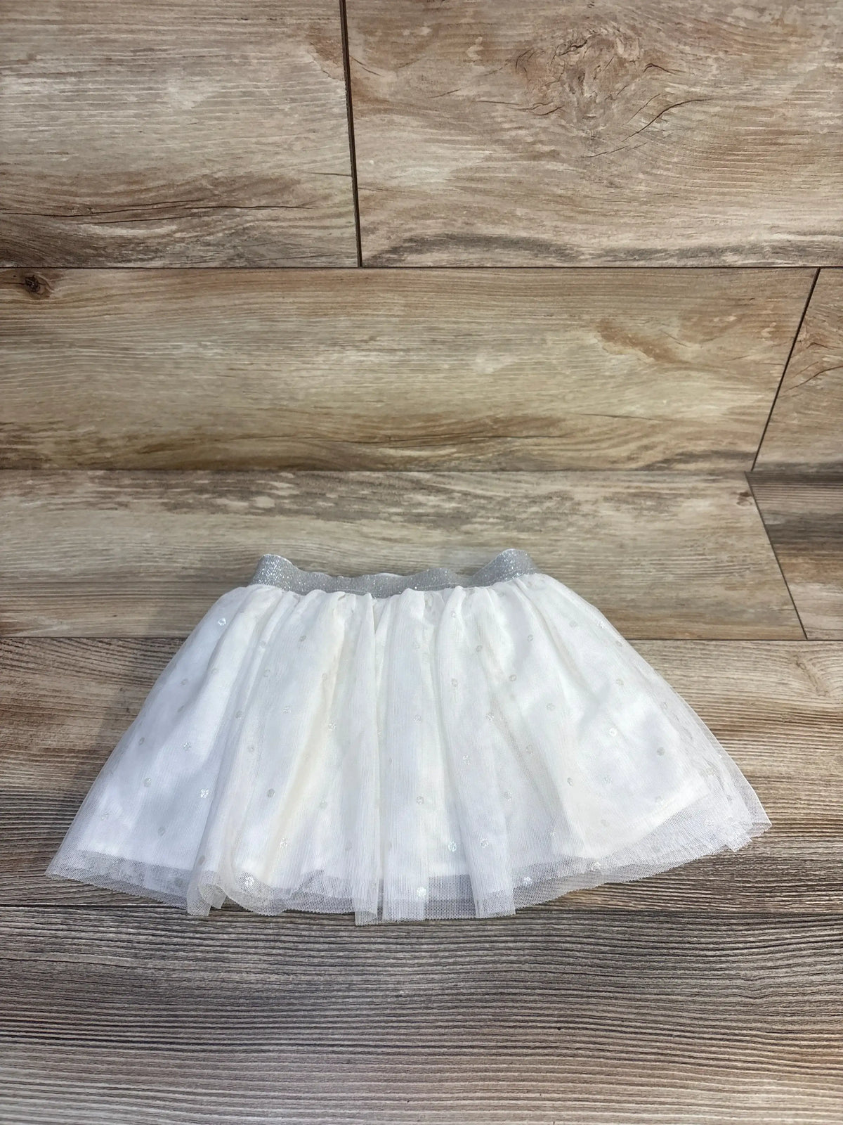 White tulle tutu skirt with silver glitter waistband for baby or toddler girls
