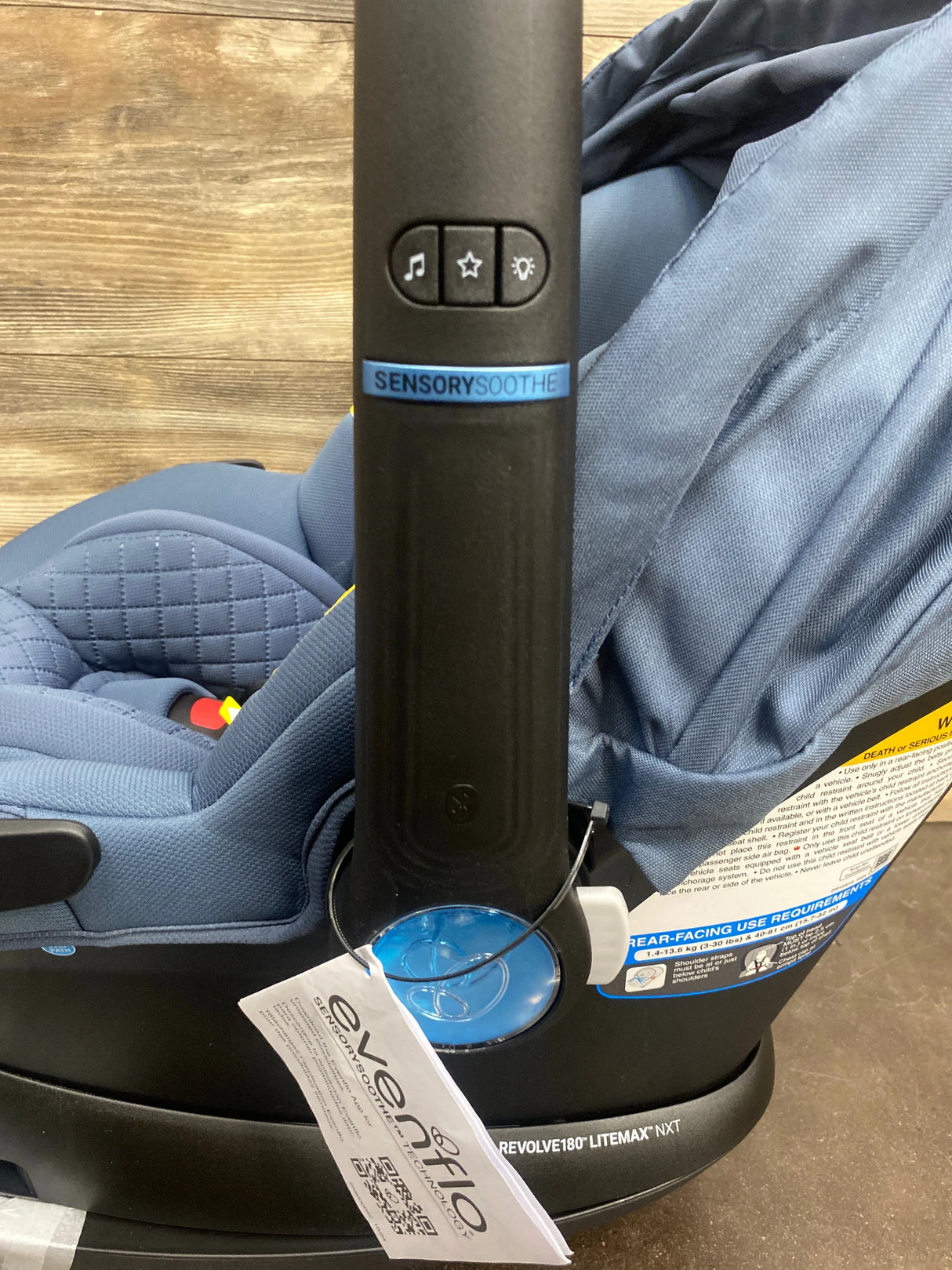 NEW Evenflo Revolve 180 LiteMax NXT Rotating Infant Car Seat with Sensory Soothe in Flint Blue 3-30lbs