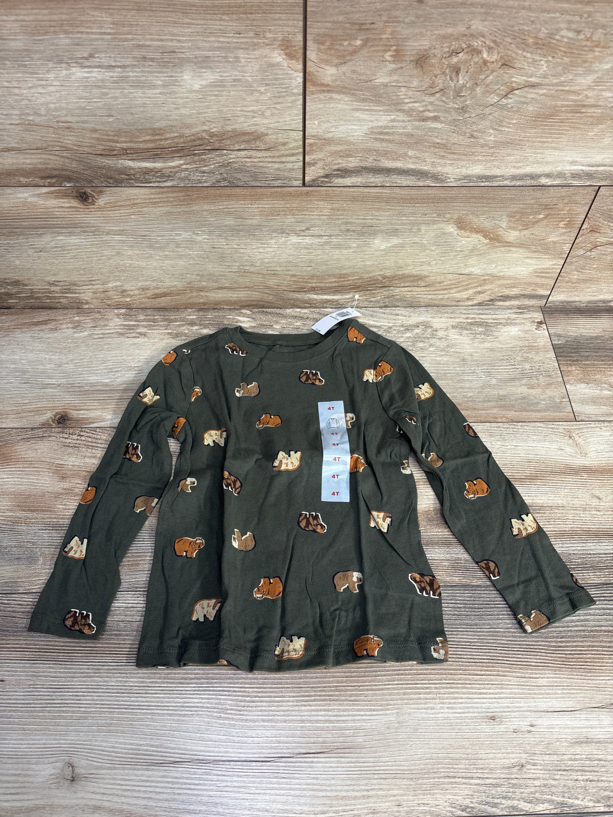 NEW Old Navy Bear Print Long Sleeve Shirt Green sz 4T