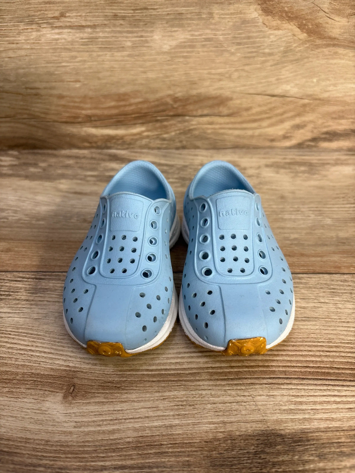 Pair of light blue Me n Mommy To Be Native Robbie Sugarlite slip-on shoes for kids.
