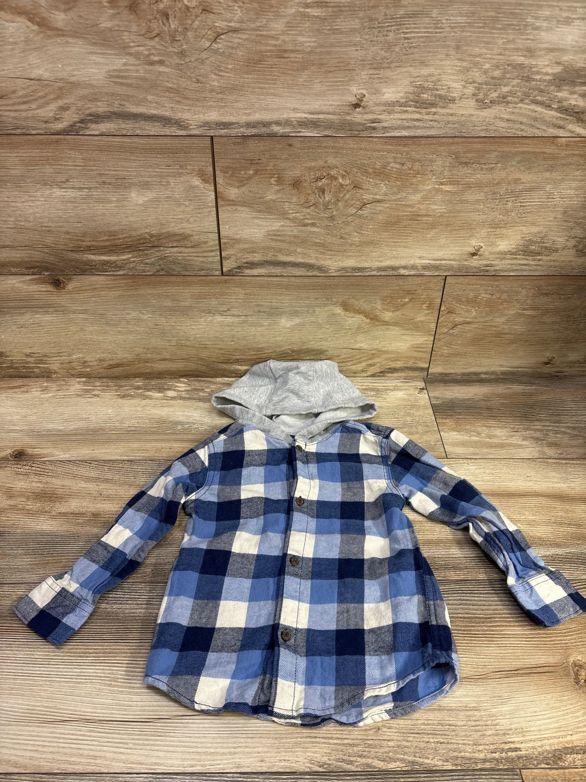 Carter's Hooded Button-Up Flannel Shirt Blue sz 3T