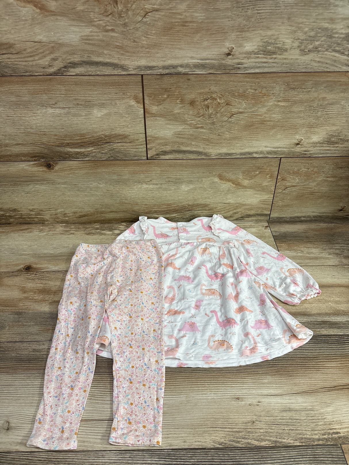 Angel Dear 2pc Bamboo Dinosaur Long Sleeve Dress & Leggings White sz 18-24m