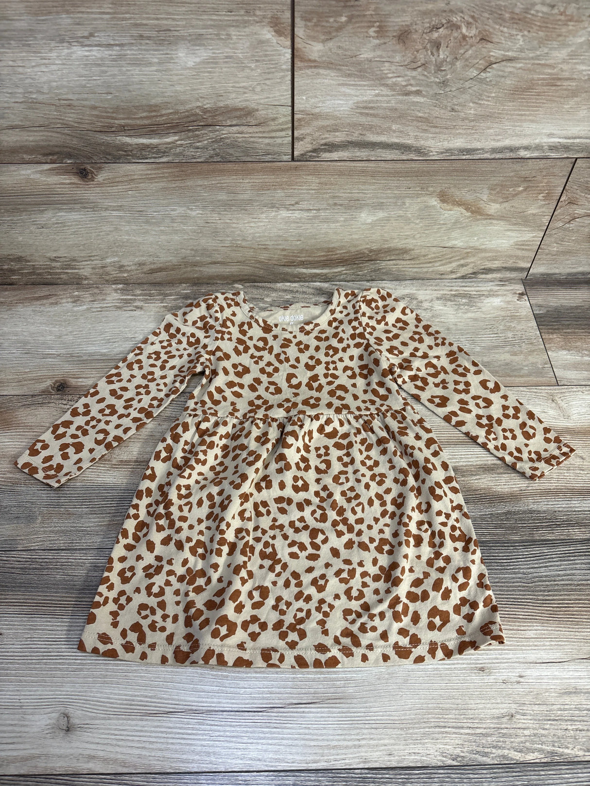 Okie Dokie Leopard Print Long Sleeve Shirt Tan sz 2T
