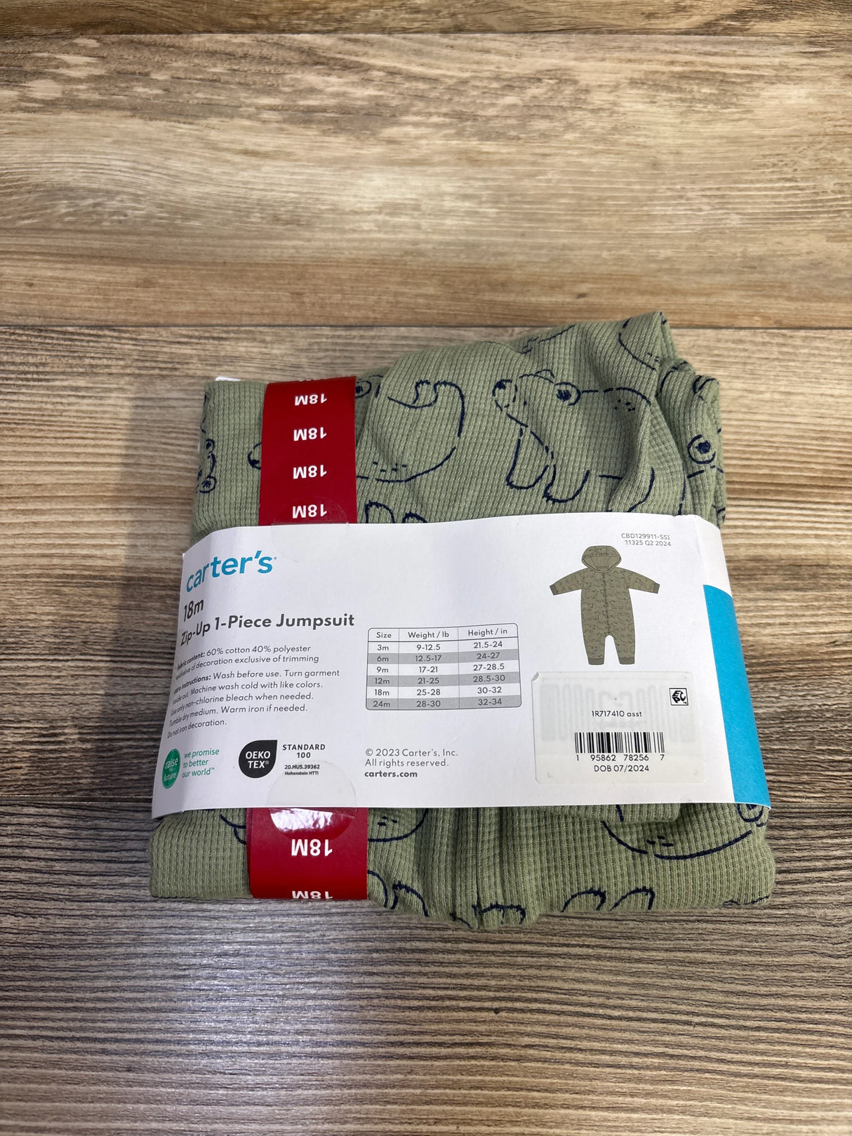 NEW Carter's Waffle Knit Hooded Coverall Green sz 18m
