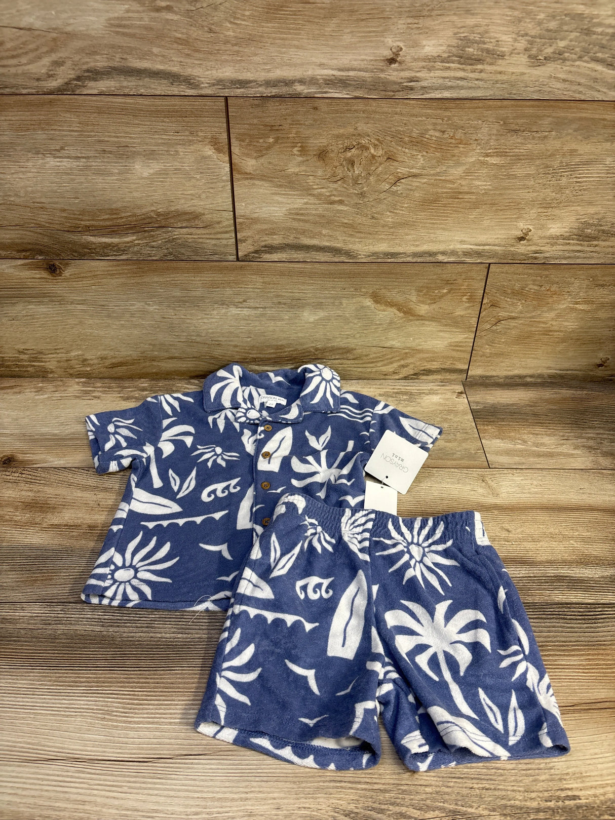 NEW Grayson Mini 2pc Textured Woven Shirt & Shorts Set Blue sz 2T