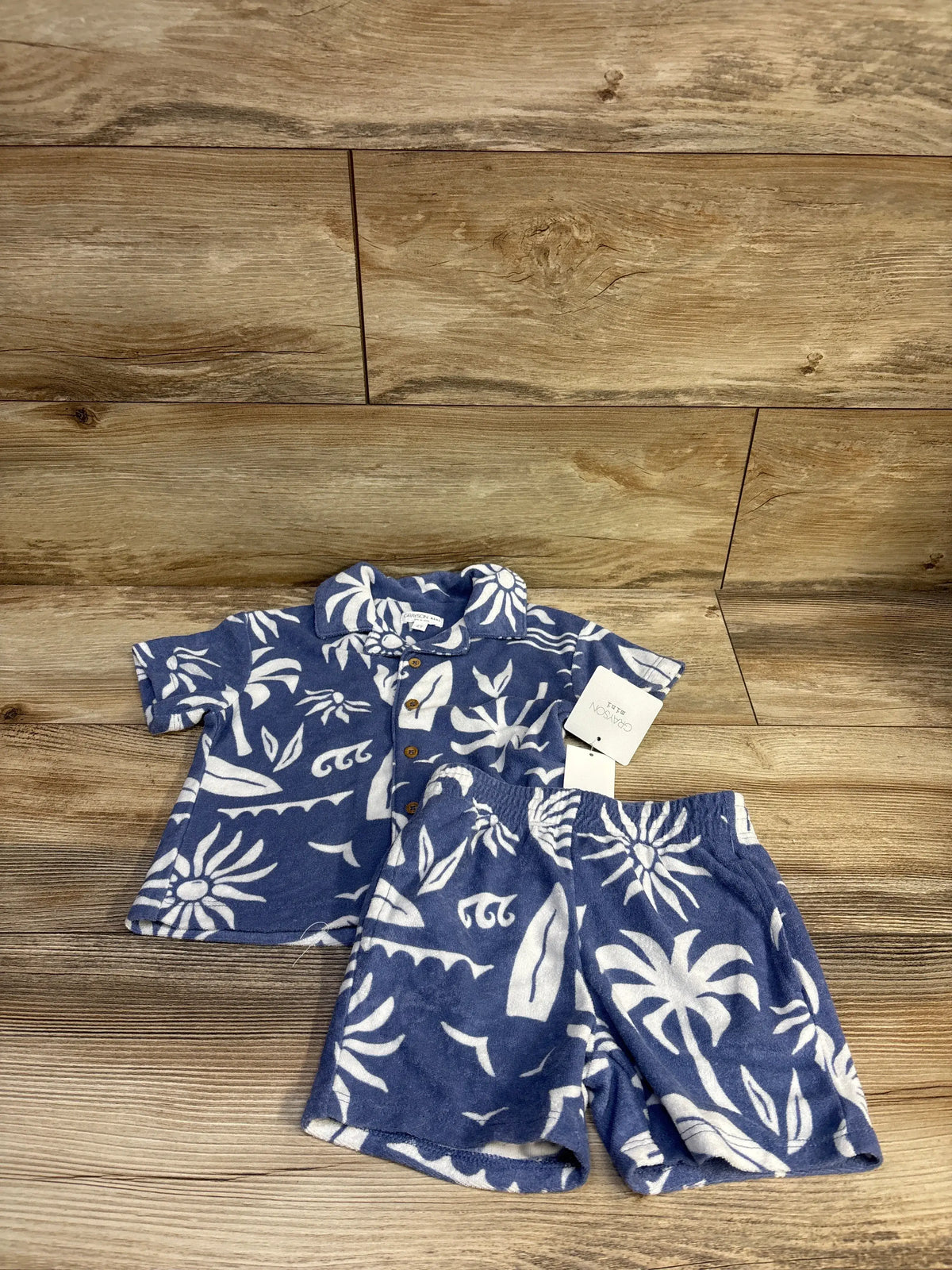 NEW Grayson Mini 2pc Textured Woven Shirt & Shorts Set Blue sz 2T