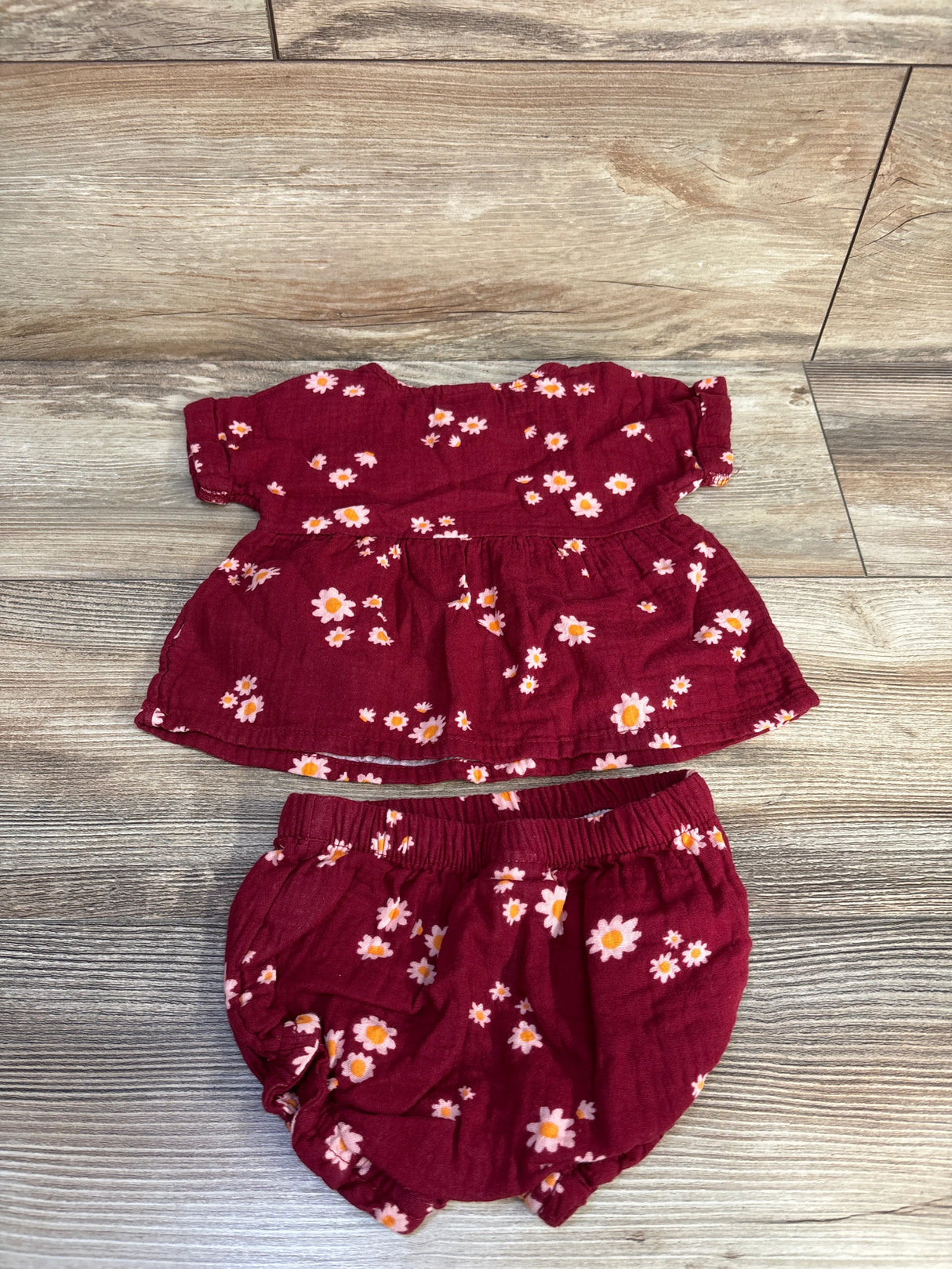 Cat & Jack C2pc Gauze Peplum Top & Bloomers Set Maroon sz 6-9m