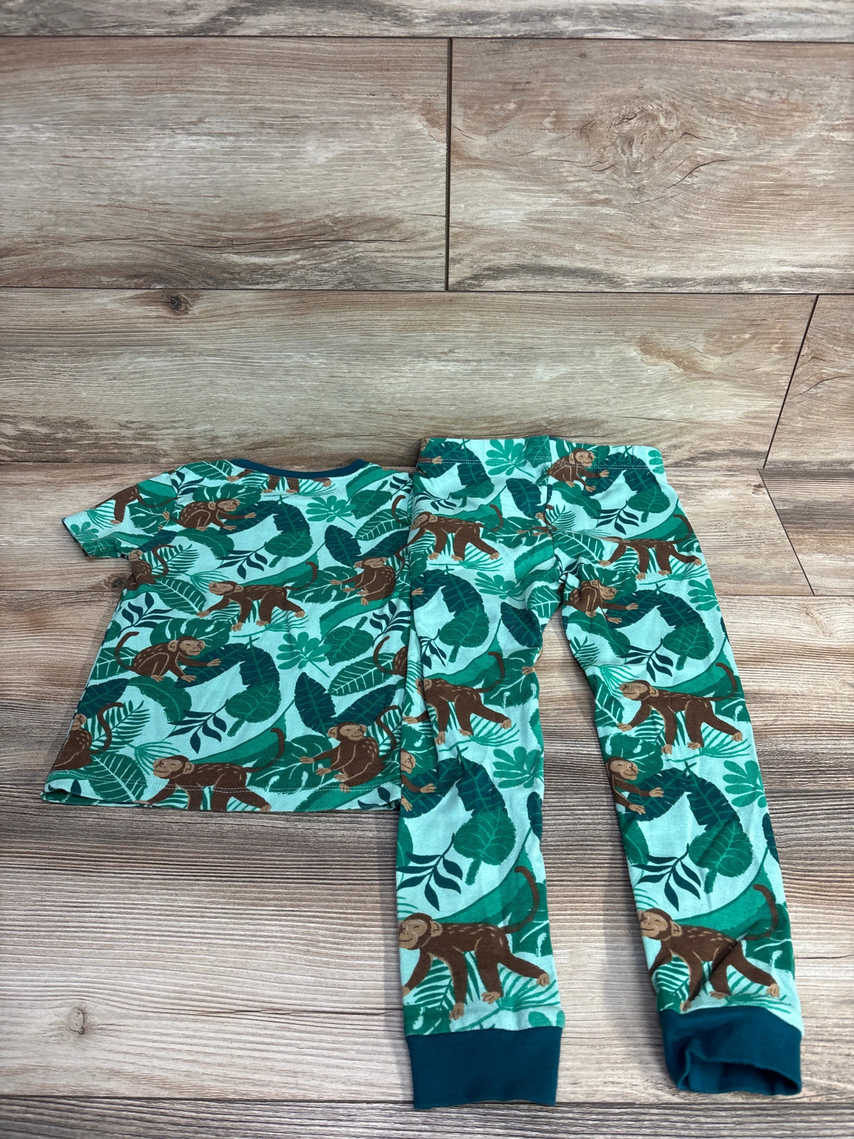 Member's Mark 2pc Organic Monkey Pajamas Green sz 4T