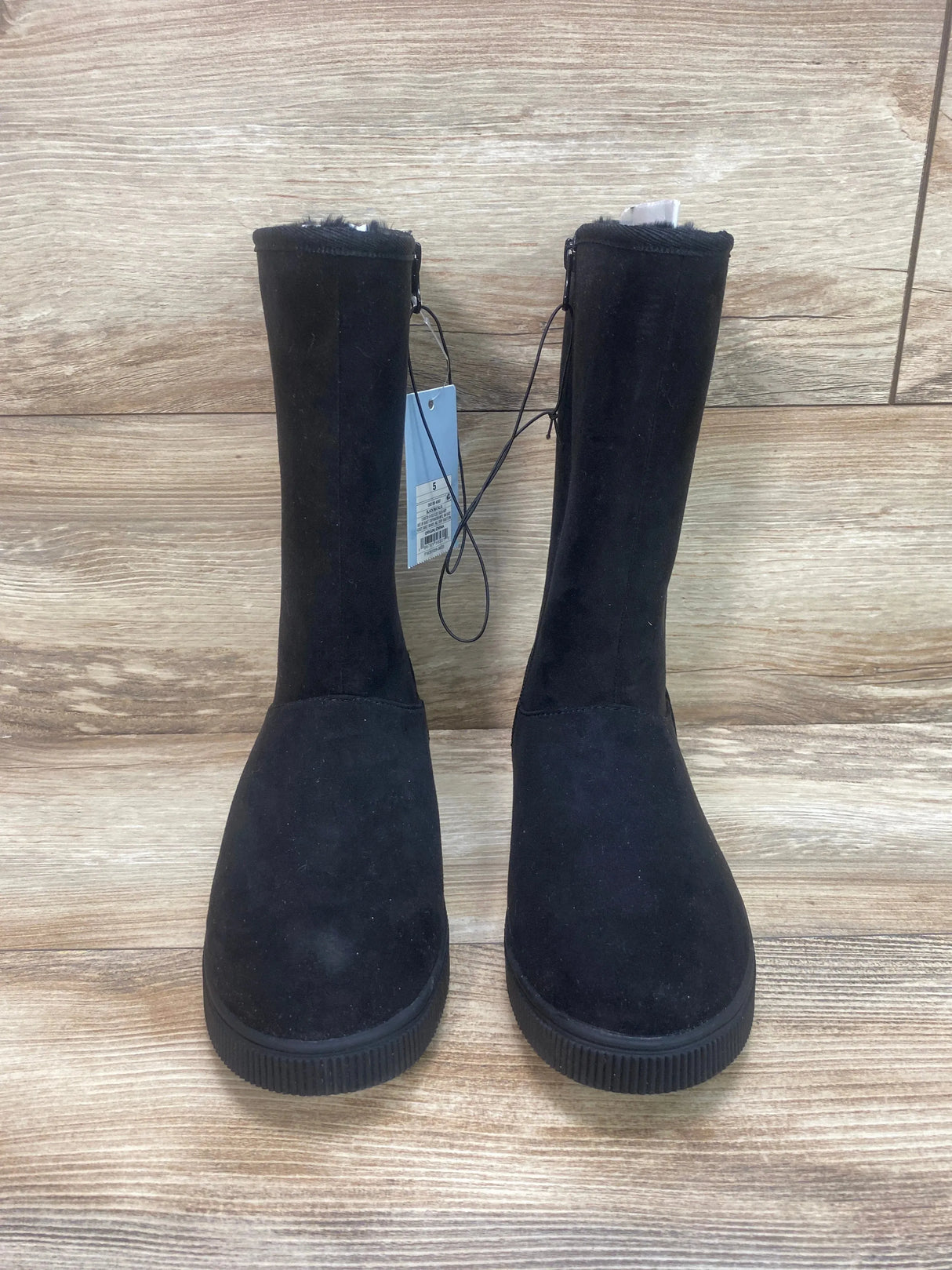 NEW Cat & Jack Natalia Tall Shearling Style Boots Black Sz 5Y - Me n Mommy To Be