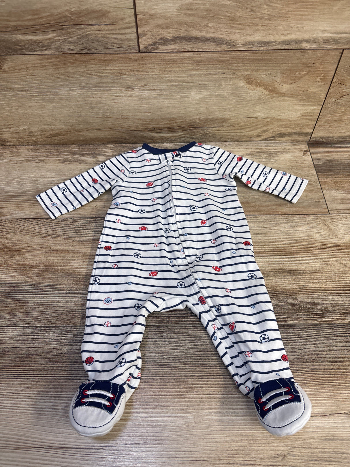 Little Me Striped Sport Ball Sleeper White sz 3m