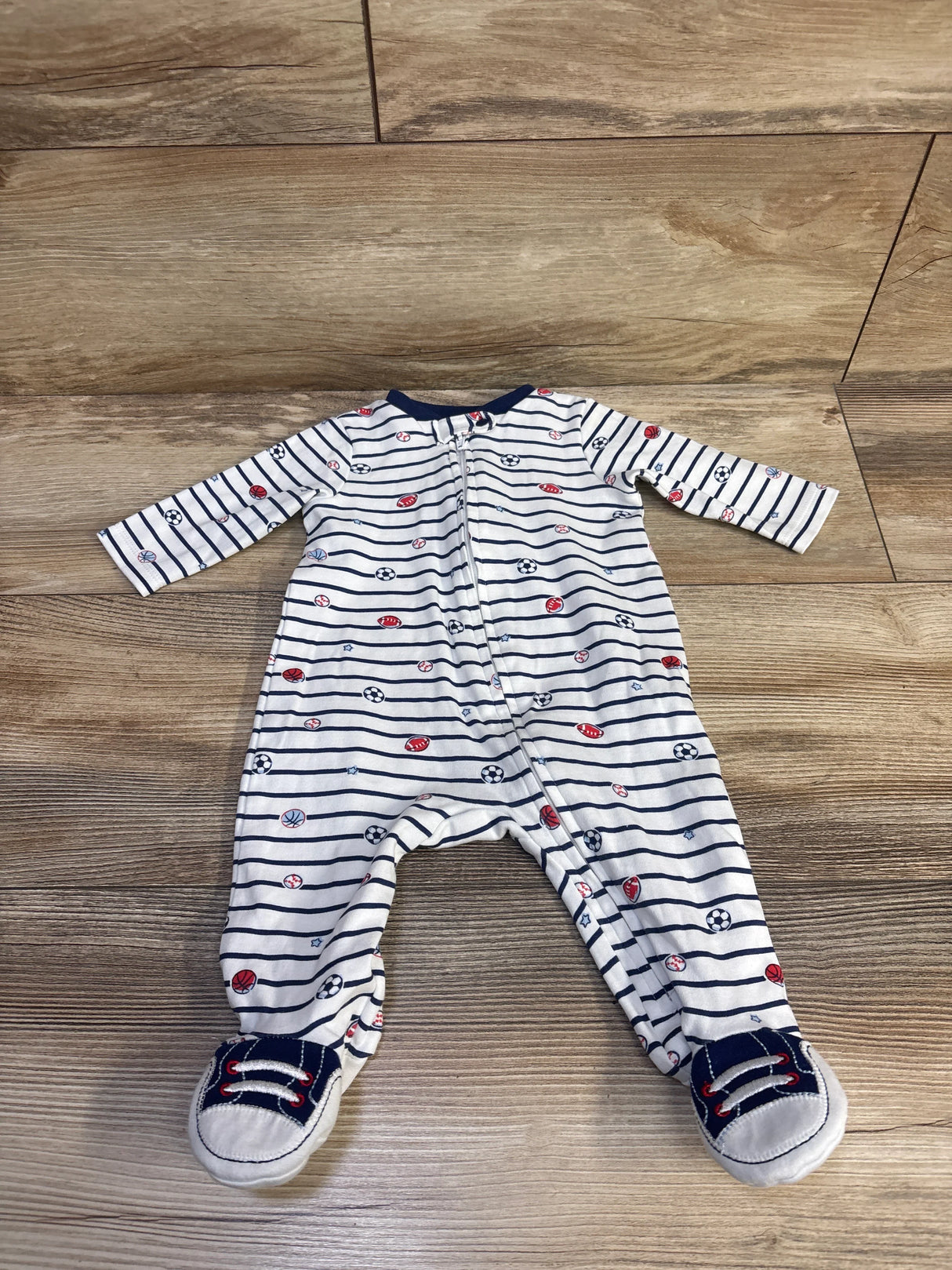 Little Me Striped Sport Ball Sleeper White sz 3m