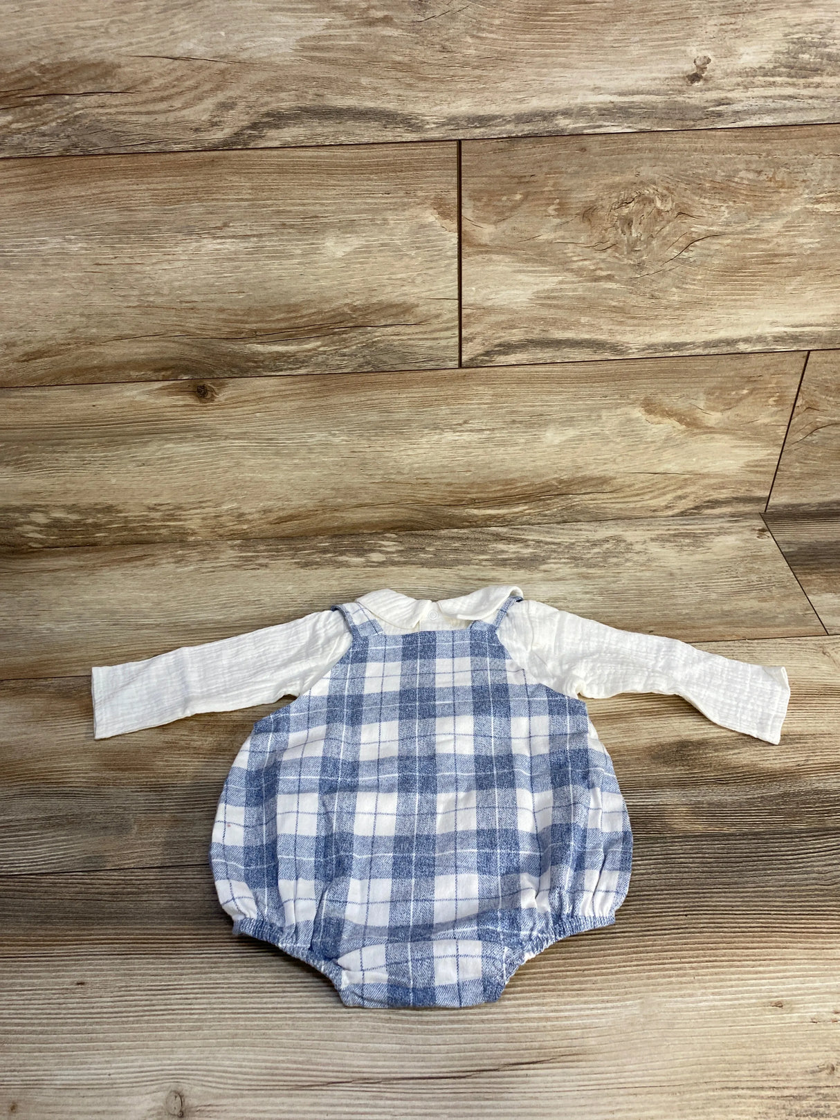 NEW Mudpie 2pc Plaid Bubble Romper & Muslin Long Sleeve White sz 3-6m