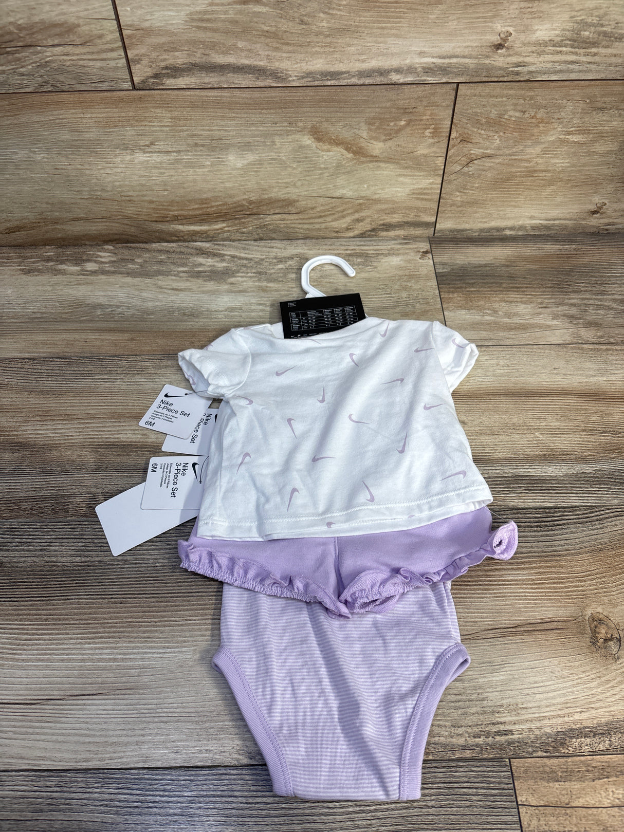 NEW Nike 3pc Short Sleeve Shirt, Tank Bodysuit, & Shorts Set White/Purple sz 6m