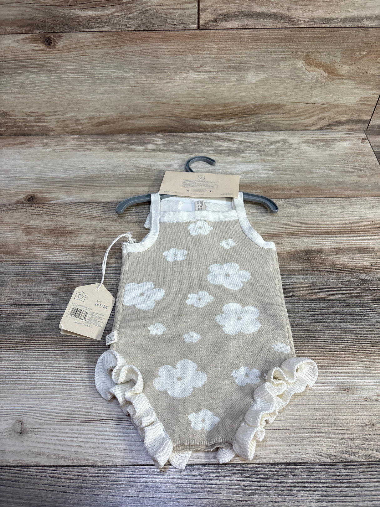 NEW Snug 2pc Knit Floral Bubble Romper & Headband Set Tan sz 6-9m