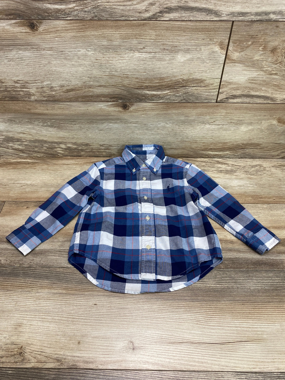 Ralph Lauren Plaid Button Down Shirt Blue sz 2T - Me n Mommy To Be