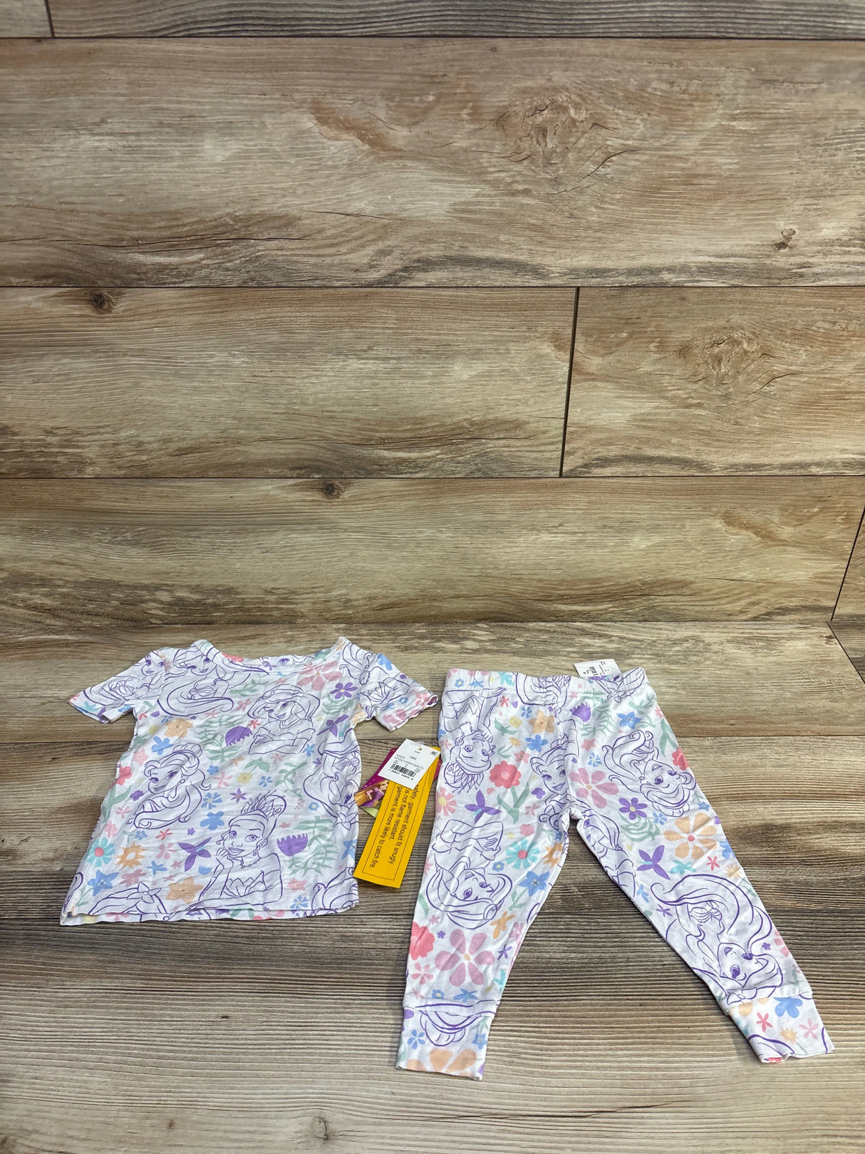 NEW Disney Princess 2pc Viscose Snug Fit Pajama Set White sz 18m