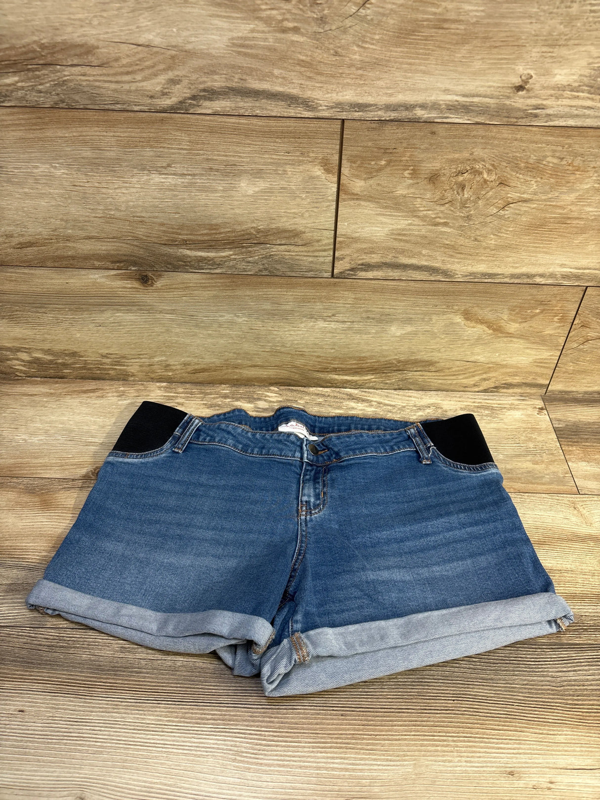 Isabel Maternity Side Panel Midi Denim Shorts Blue sz 12/Large