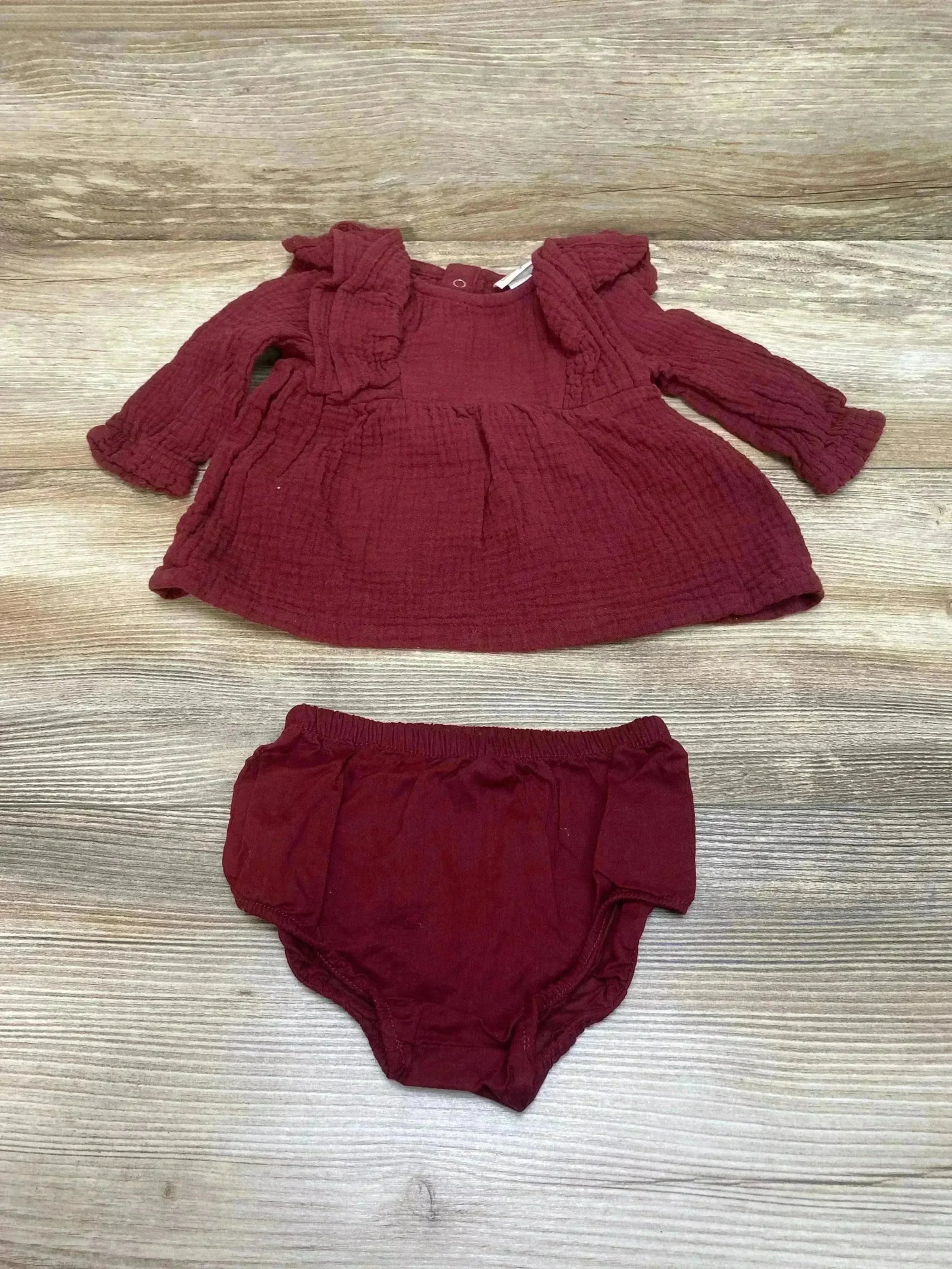 Cat & Jack 2pc Muslin Ruffle Dress & Bloomers Burgundy sz 0-3m - Me n Mommy To Be