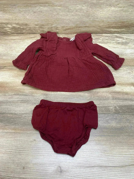 Cat & Jack 2pc Muslin Ruffle Dress & Bloomers Burgundy sz 0-3m - Me n Mommy To Be
