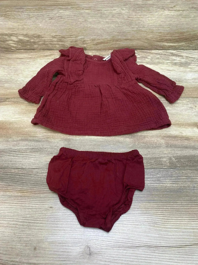 Cat & Jack 2pc Muslin Ruffle Dress & Bloomers Burgundy sz 0-3m - Me n Mommy To Be