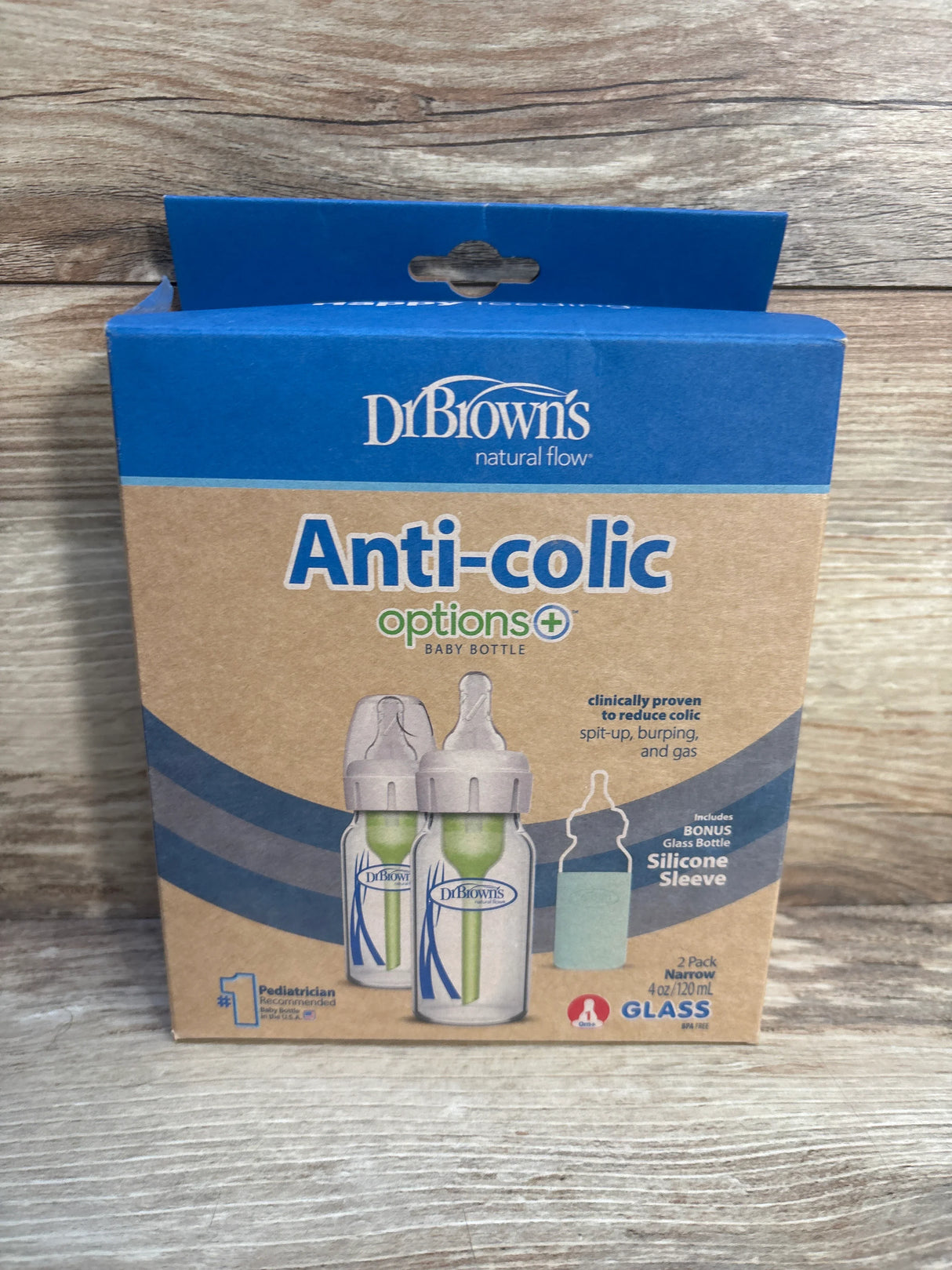 NEW Dr. Brown's Narrow Level 1 Slow Flow Glass Baby Bottles w/ Silicone Sleeve - 4oz 2pk