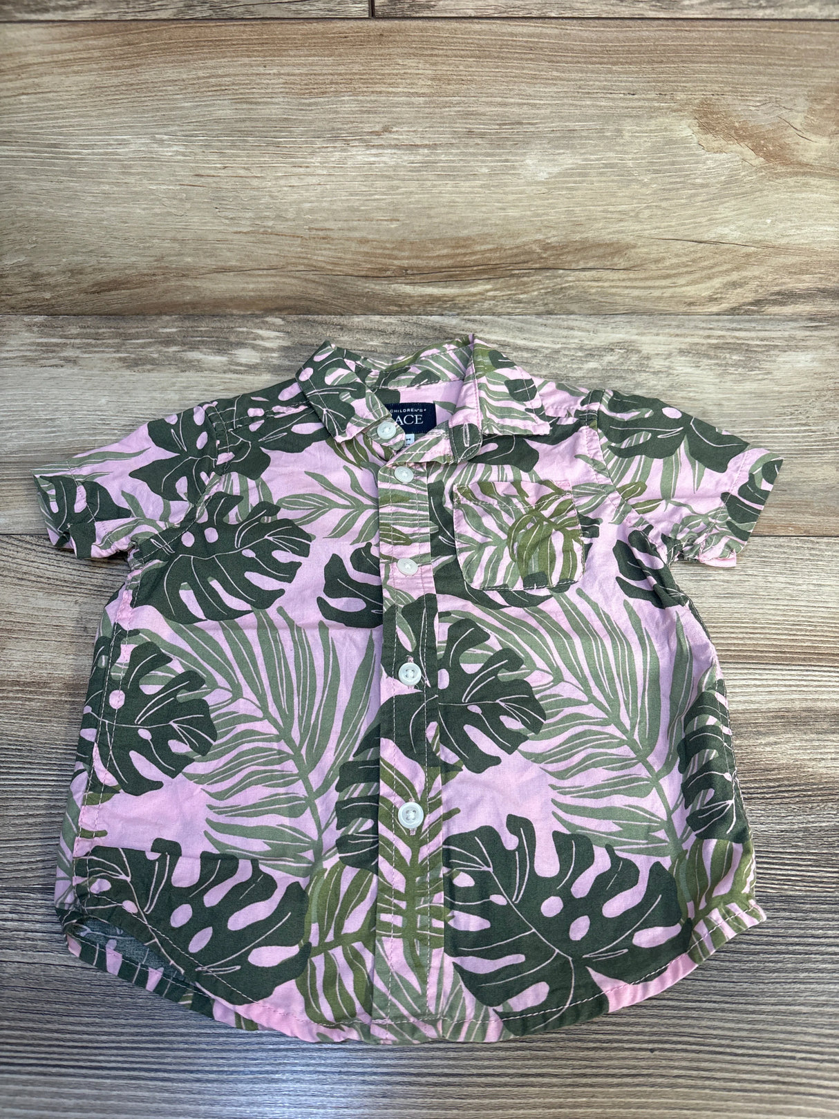 Children's Place Button Down Leaf Print Shirt Pink sz 12-18m