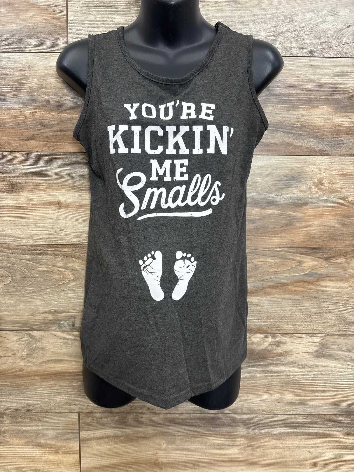 'You're Kicking Me Smalls' Maternity Tank Top Grey sz Medium