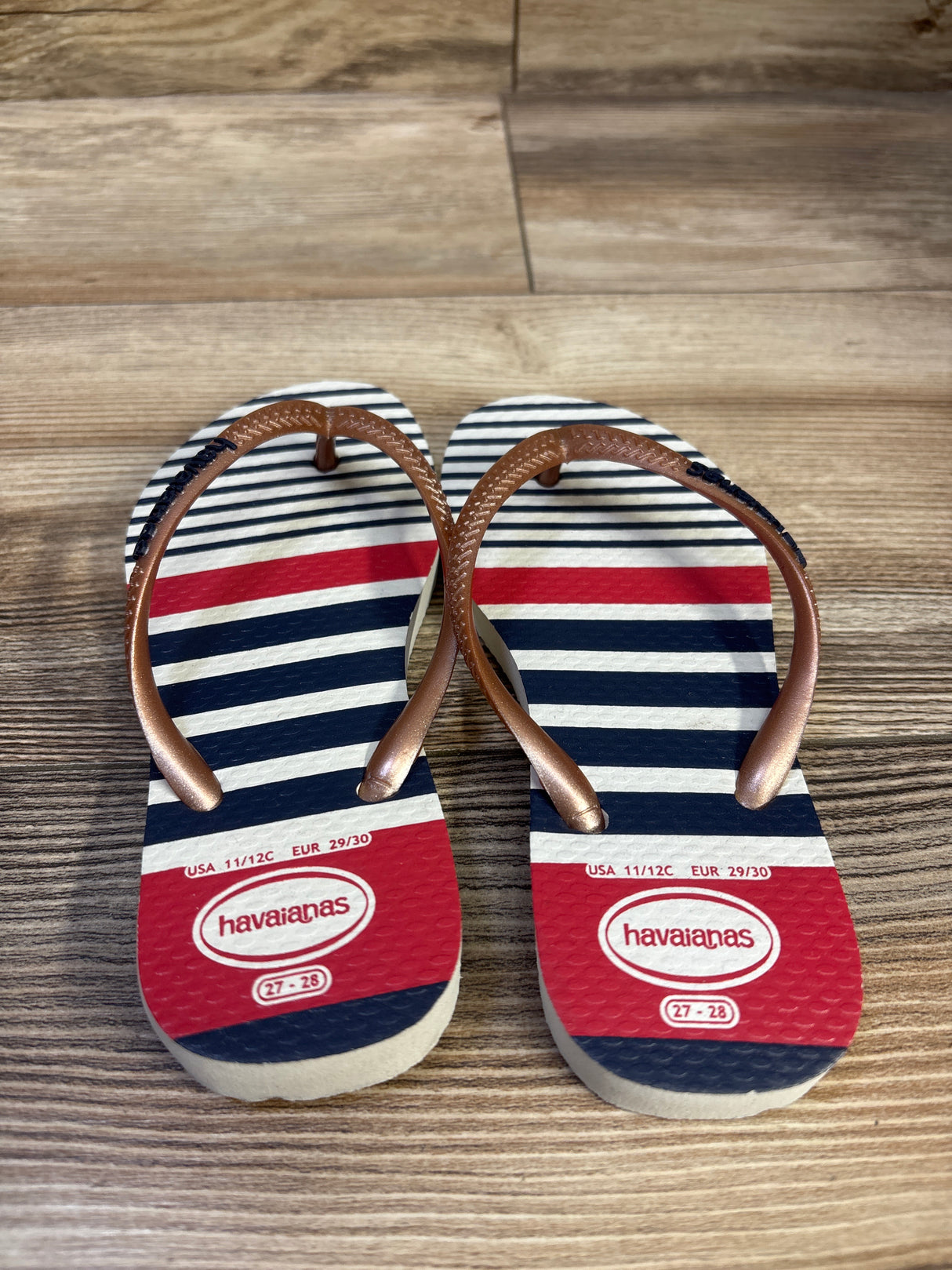 Havaianas Striped Flip Flops White sz 11/12c