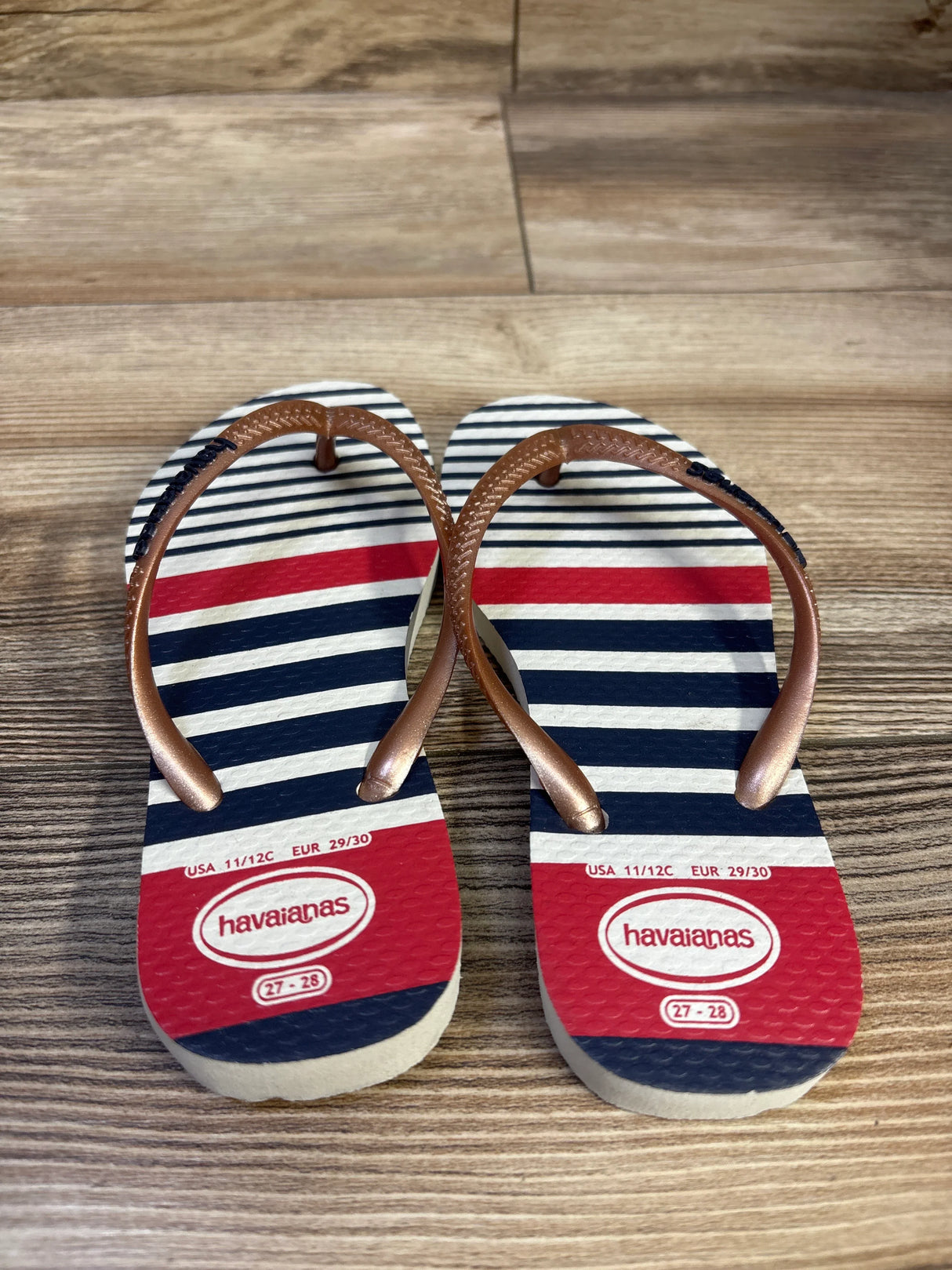 Havaianas Striped Flip Flops White sz 11/12c